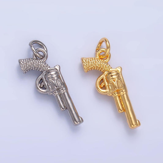 Mini revolver pistol pendant 24k gold plated gun charm, necklace bracelet charm pendant Cowboy Police Inspired Jewelry W798