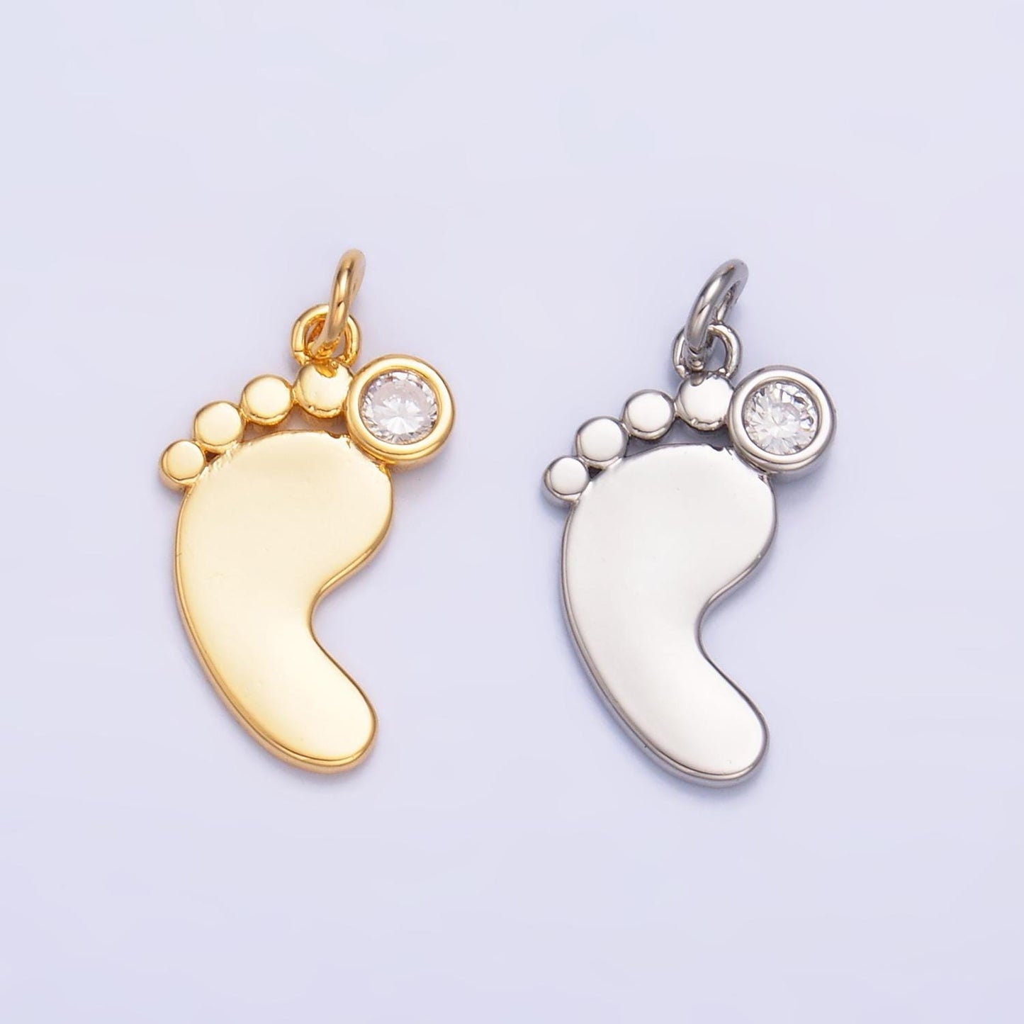 24K Gold Filled CZ Baby Feet Charm in Gold & Silver for Baby Shower Gift Idea Jewelry Making Supply | W791