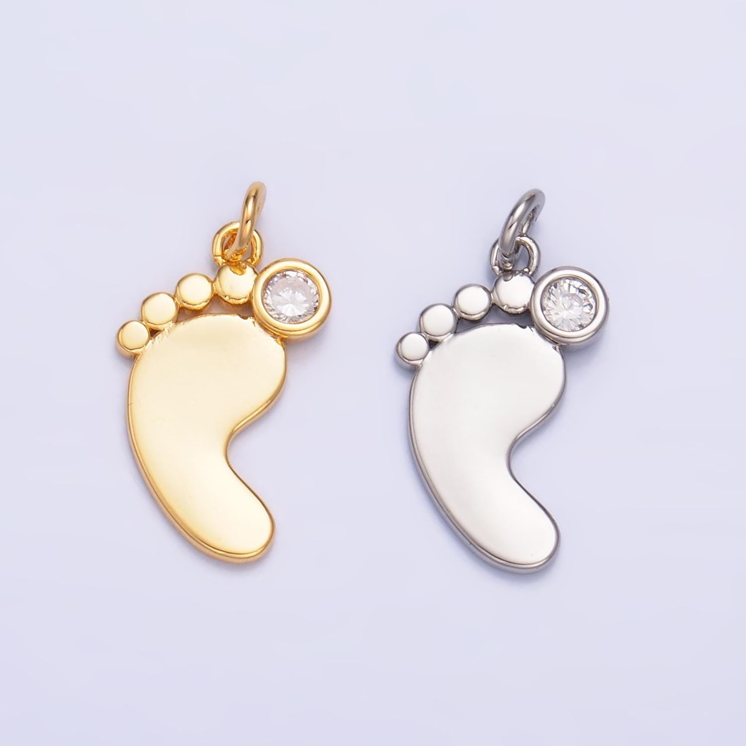 24K Gold Filled CZ Baby Feet Charm in Gold & Silver for Baby Shower Gift Idea Jewelry Making Supply | W791