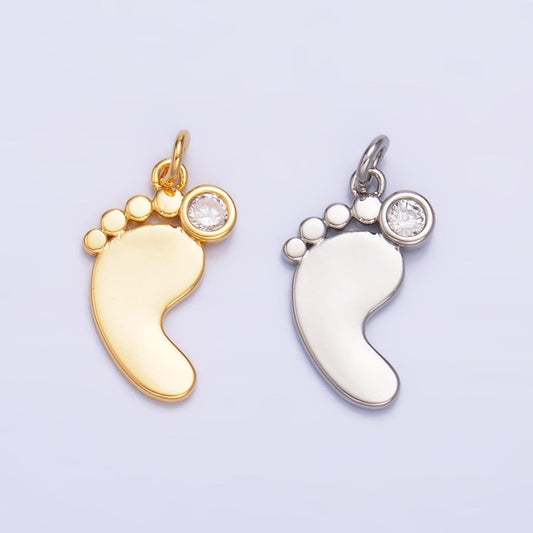 24K Gold Filled CZ Baby Feet Charm in Gold & Silver for Baby Shower Gift Idea Jewelry Making Supply | W791