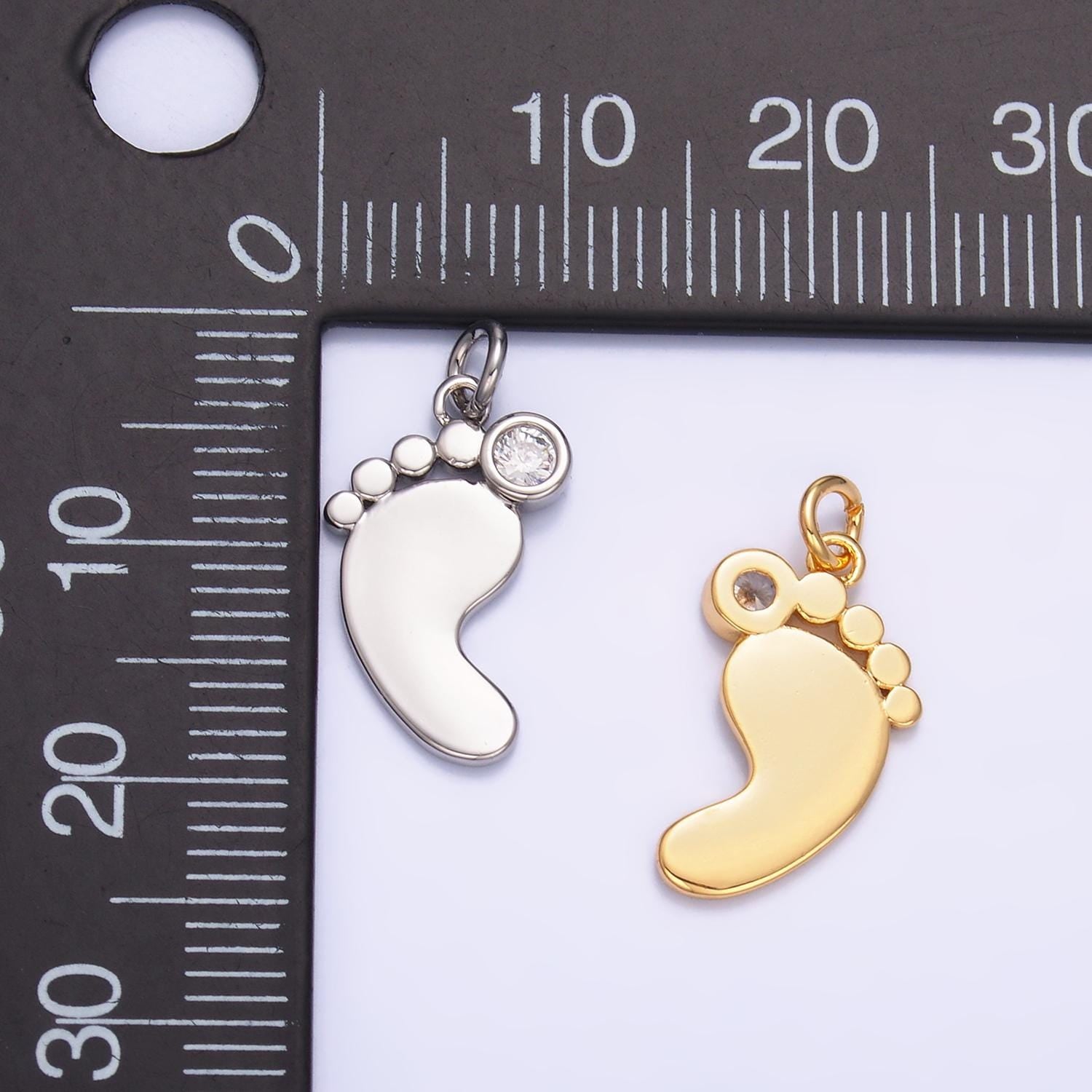 24K Gold Filled CZ Baby Feet Charm in Gold & Silver for Baby Shower Gift Idea Jewelry Making Supply | W791