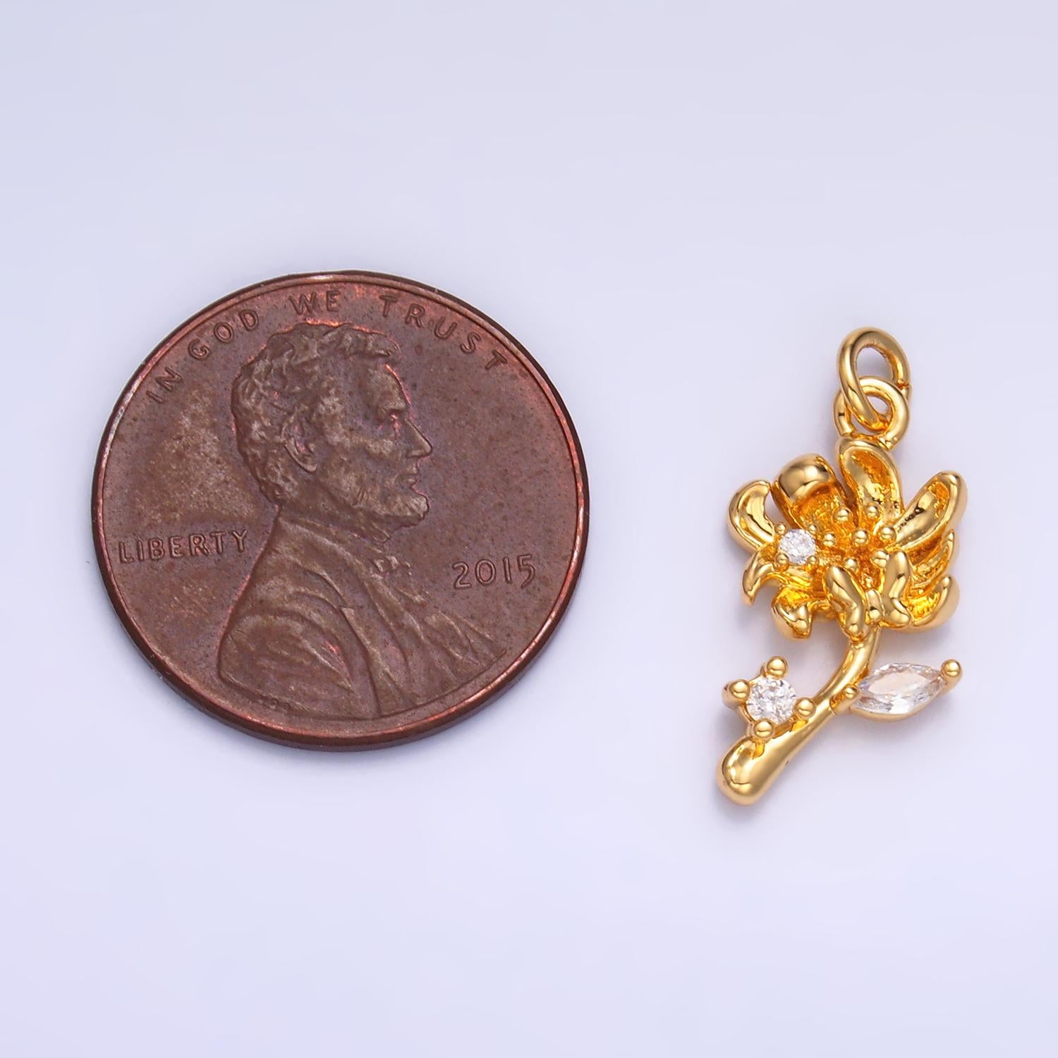 24K Gold Filled CZ Flower 3D Multidimensional Charm in Gold & Silver | W793