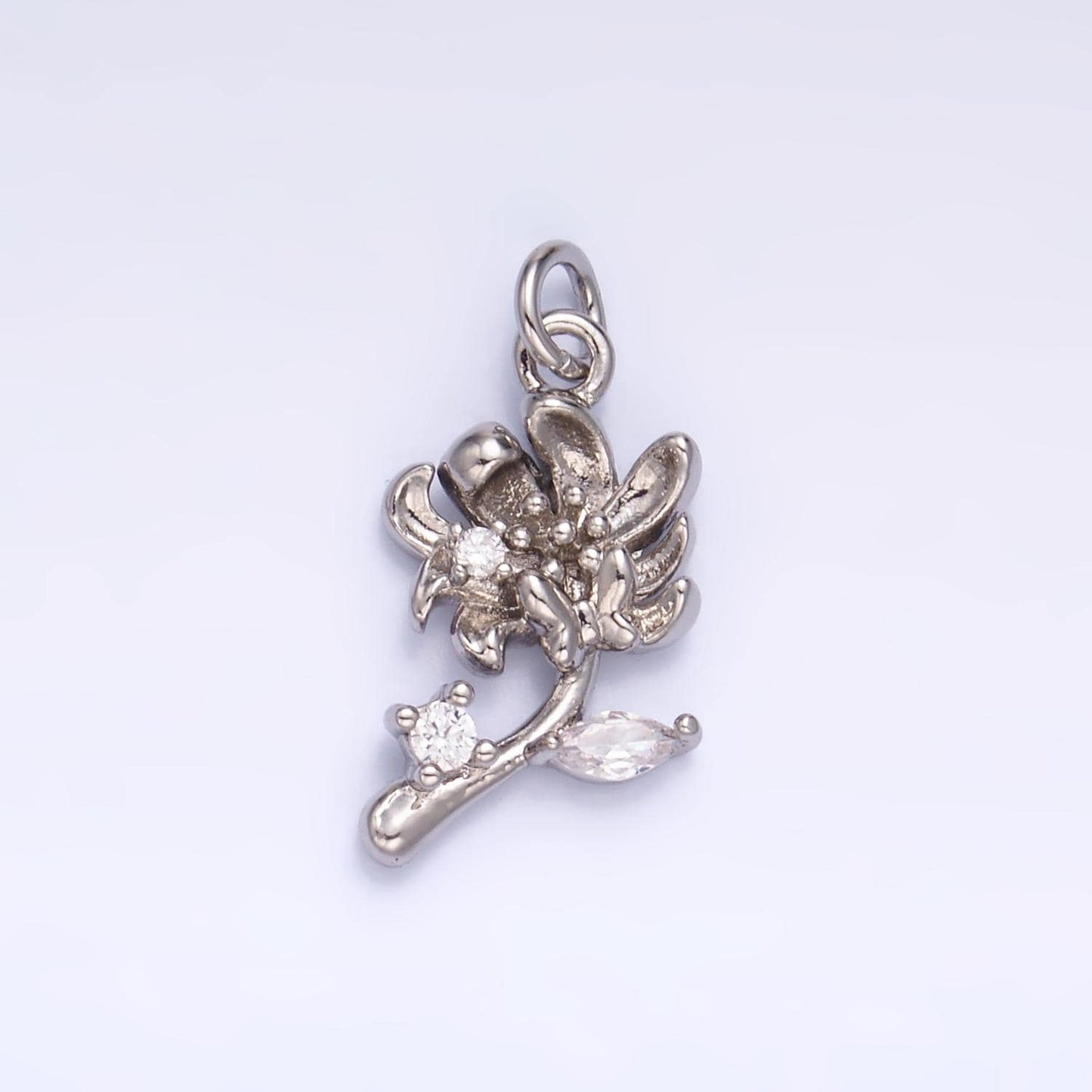 24K Gold Filled CZ Flower 3D Multidimensional Charm in Gold & Silver | W793