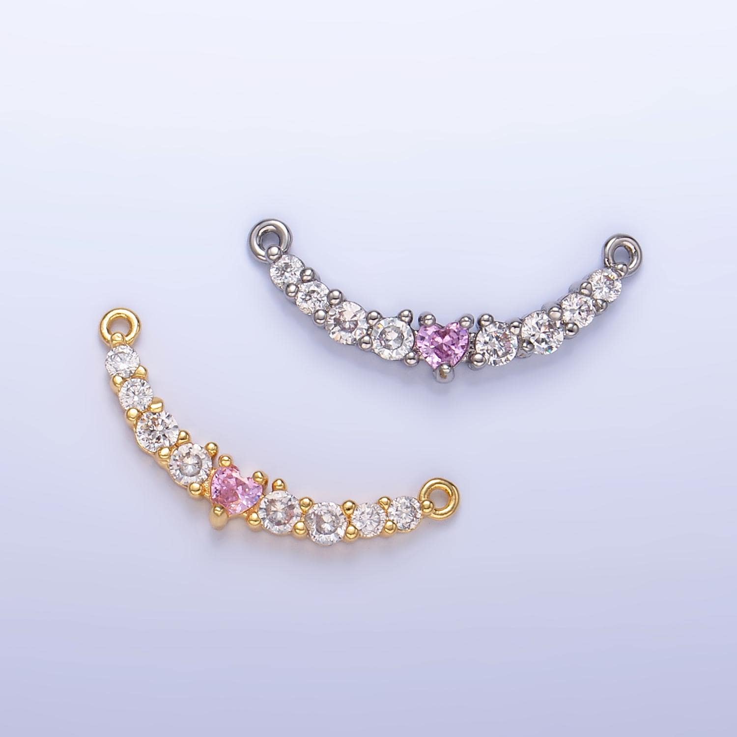 Long Gold micro pave cz bracelet connector, link chain connector collar necklace heart connector, cz charm connector for jewelry making Y004