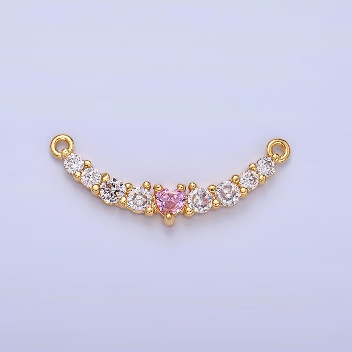 Long Gold micro pave cz bracelet connector, link chain connector collar necklace heart connector, cz charm connector for jewelry making Y004