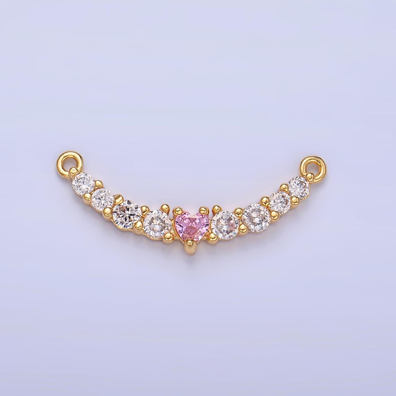 Long Gold micro pave cz bracelet connector, link chain connector collar necklace heart connector, cz charm connector for jewelry making Y004