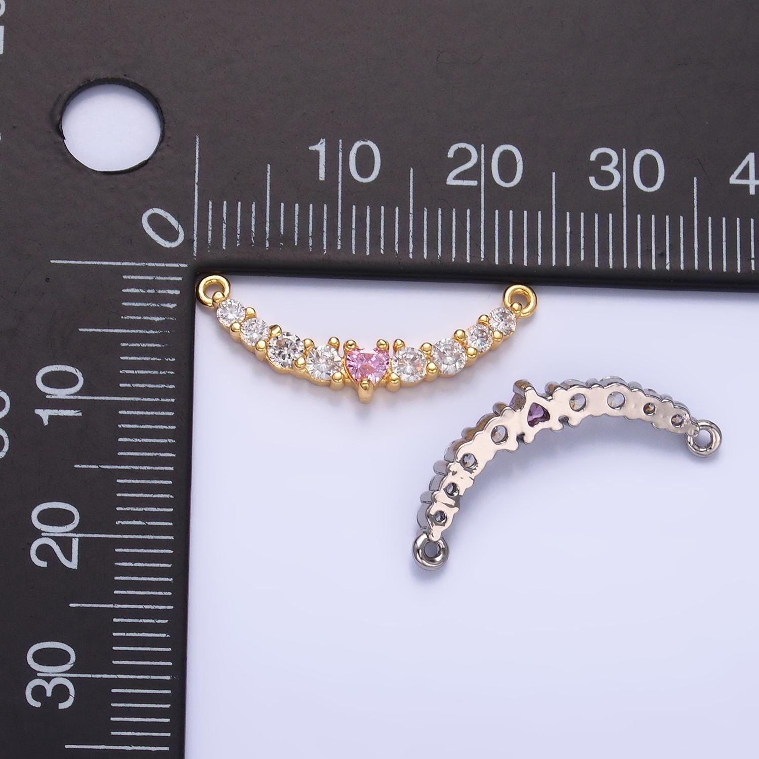 Long Gold micro pave cz bracelet connector, link chain connector collar necklace heart connector, cz charm connector for jewelry making Y004