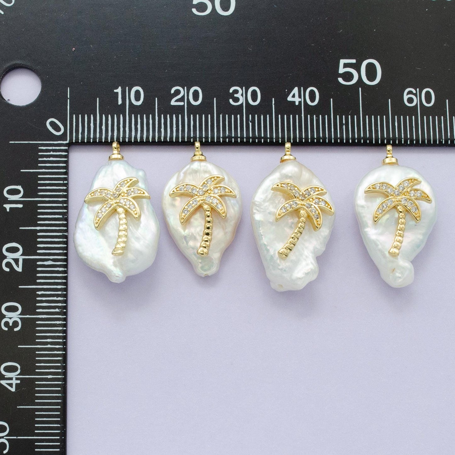 16k gold filled palm tree micro paved cz freshwater pearl charm for bracelet necklace component hawaii california beach inspired | ac1331