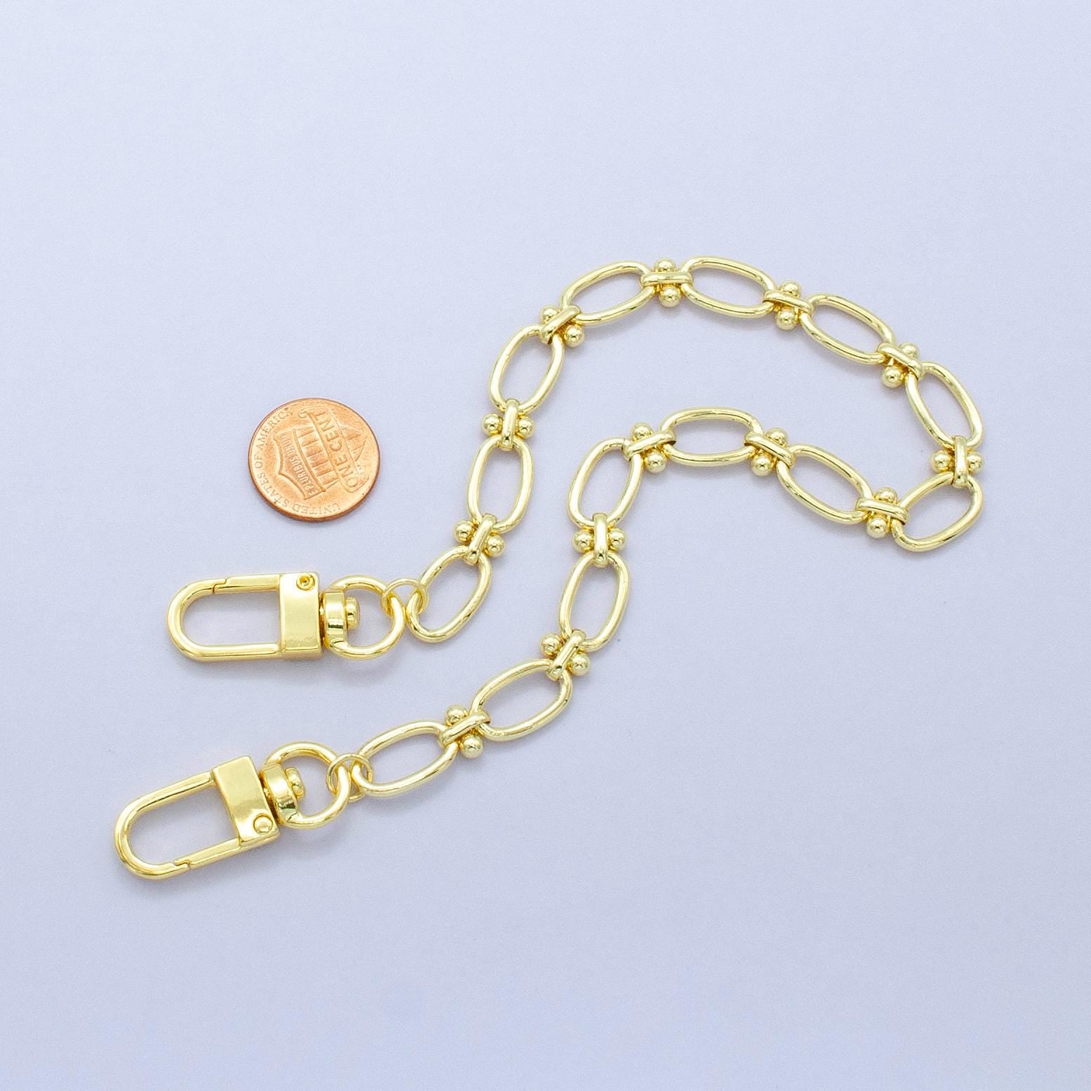 Long 24k Gold Filled Stadium Cable chain 11.5 inch for Party Bag Charm Supply DIY Supply for Tote Purse Charm Jewelry Making WA-2762