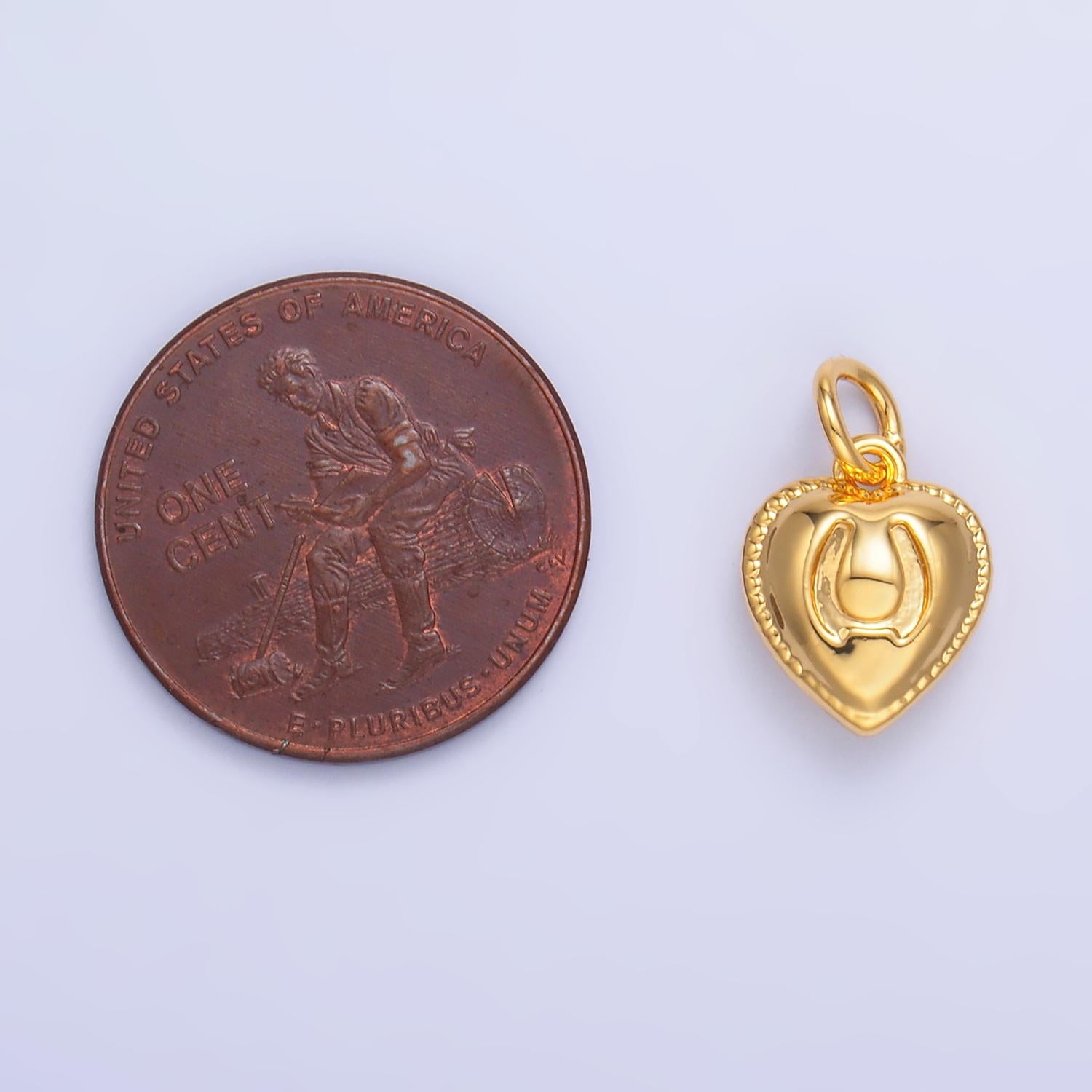 24K Gold Filled Horseshoe Heart Puffy Charm in Gold & Silver Horse Shoe Lucky Charm | W826
