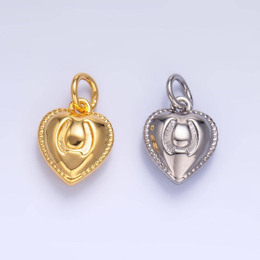 24K Gold Filled Horseshoe Heart Puffy Charm in Gold & Silver Horse Shoe Lucky Charm | W826