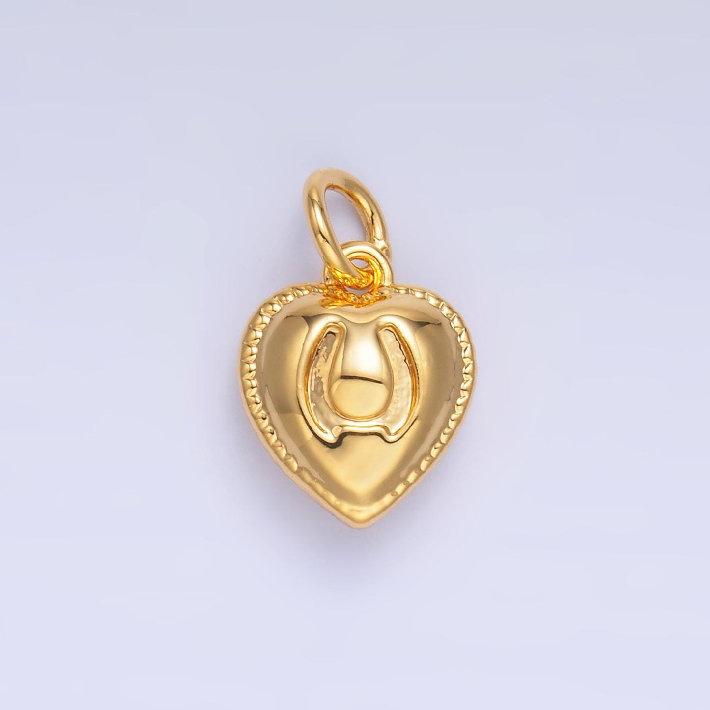 24K Gold Filled Horseshoe Heart Puffy Charm in Gold & Silver Horse Shoe Lucky Charm | W826