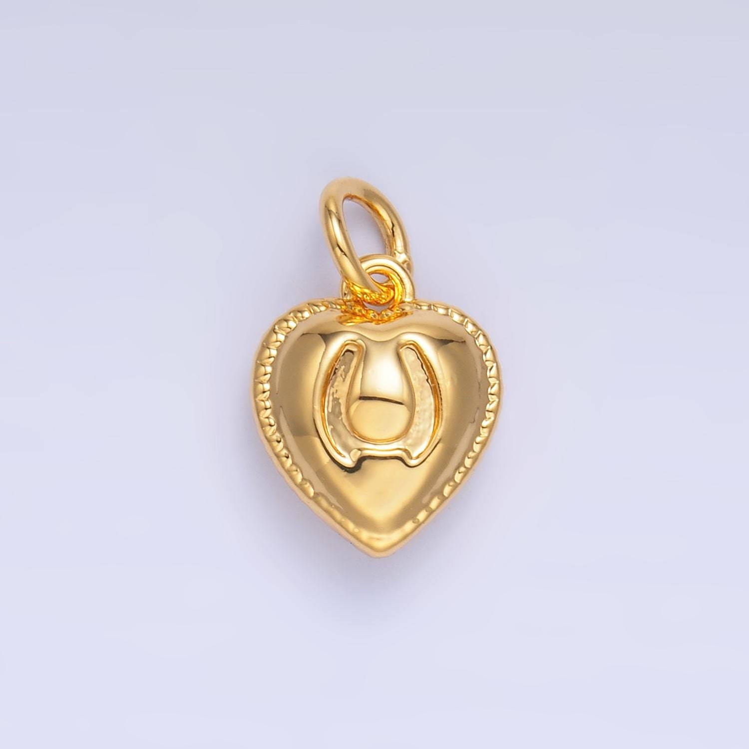 24K Gold Filled Horseshoe Heart Puffy Charm in Gold & Silver Horse Shoe Lucky Charm | W826