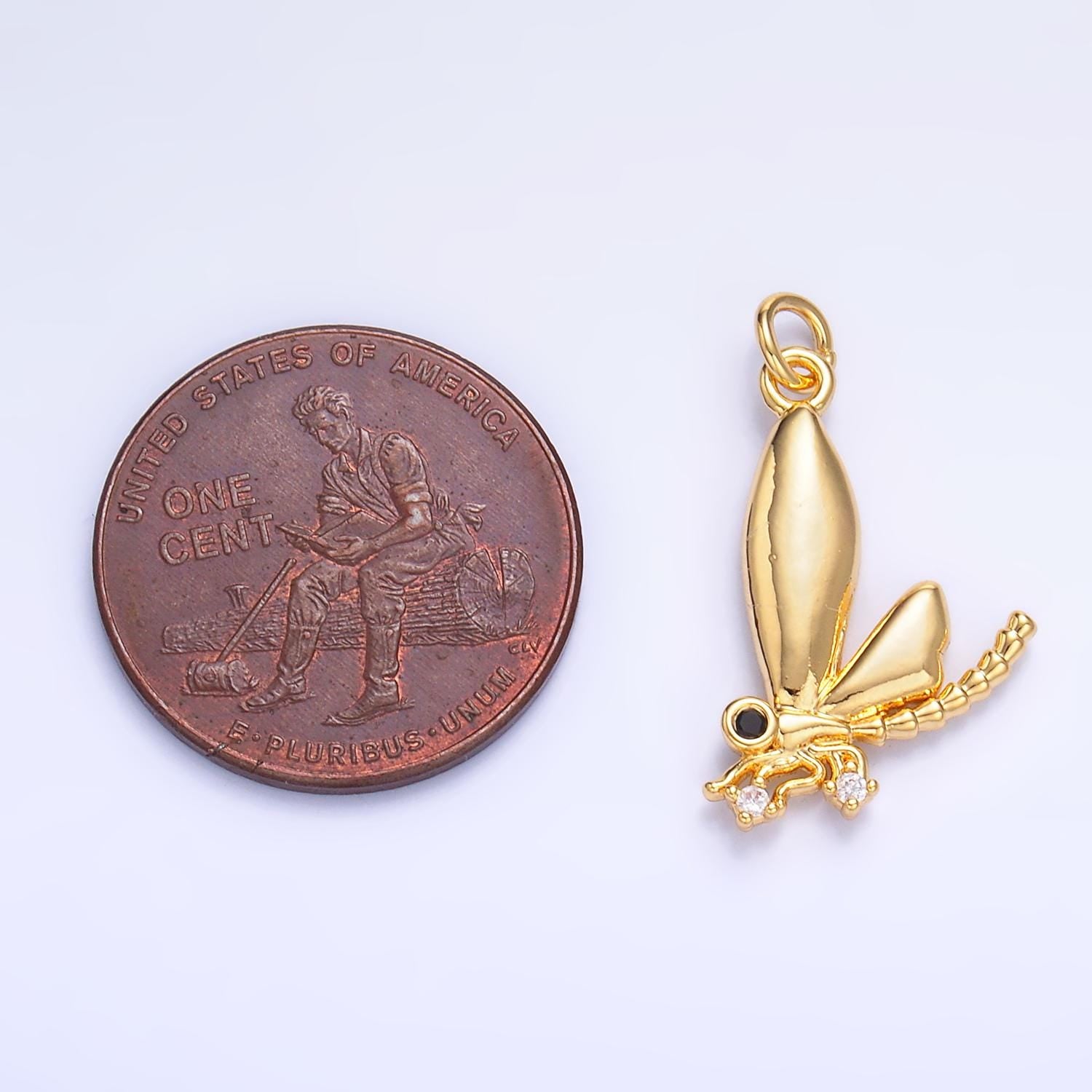 Cubic Dragonfly Pendant - Dainty Dragon Fly Charm- Silver Insect Animal Pendant - Gold Dragon Fly Pendant for Necklace Earring Supply w829