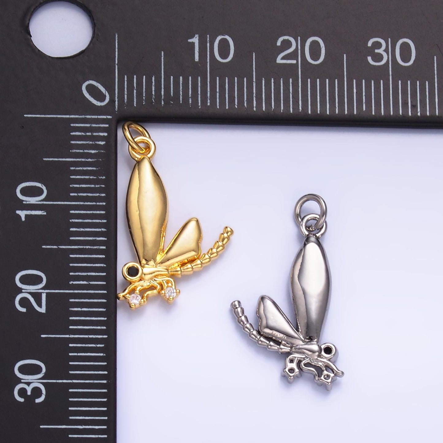 Cubic Dragonfly Pendant - Dainty Dragon Fly Charm- Silver Insect Animal Pendant - Gold Dragon Fly Pendant for Necklace Earring Supply w829