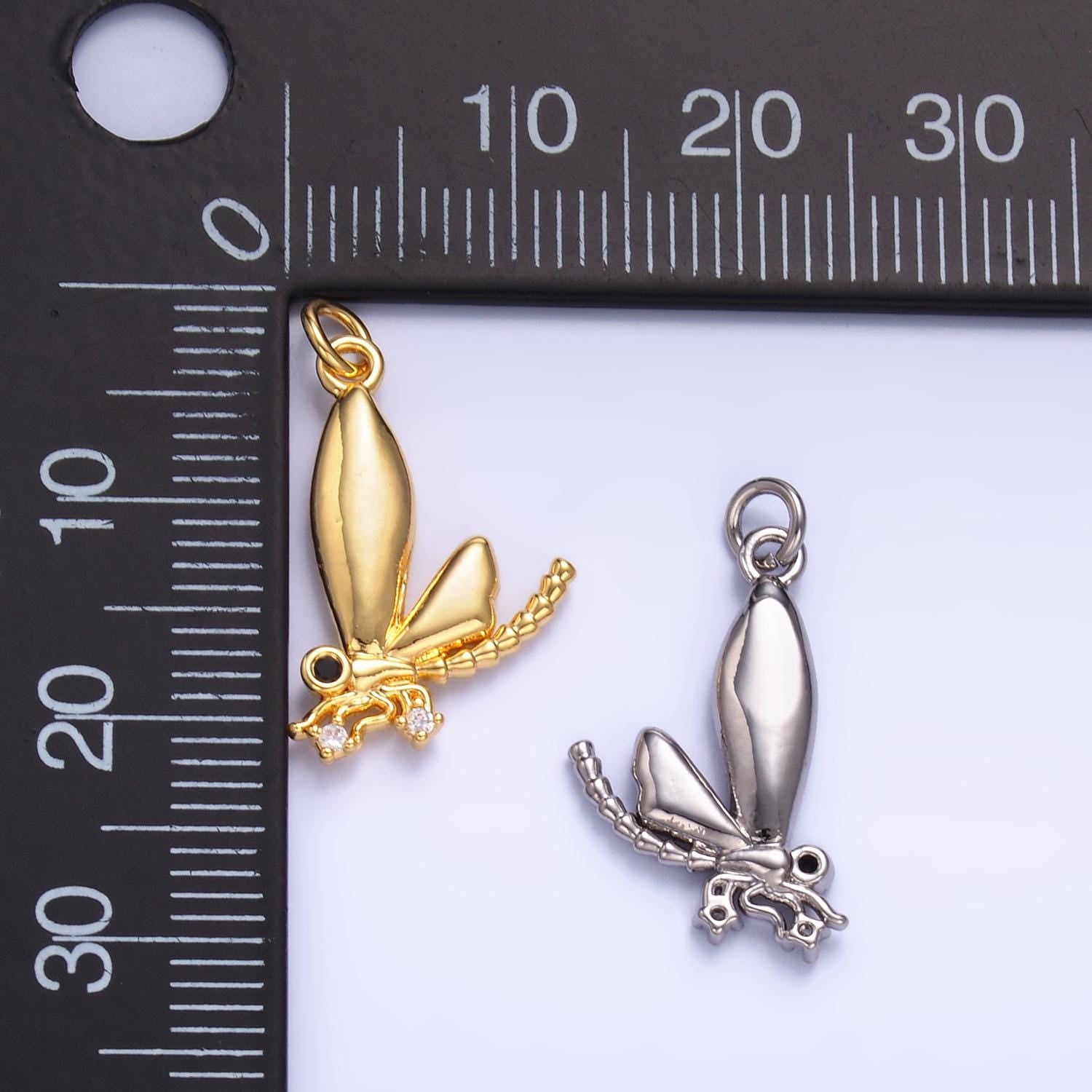 Cubic Dragonfly Pendant - Dainty Dragon Fly Charm- Silver Insect Animal Pendant - Gold Dragon Fly Pendant for Necklace Earring Supply w829