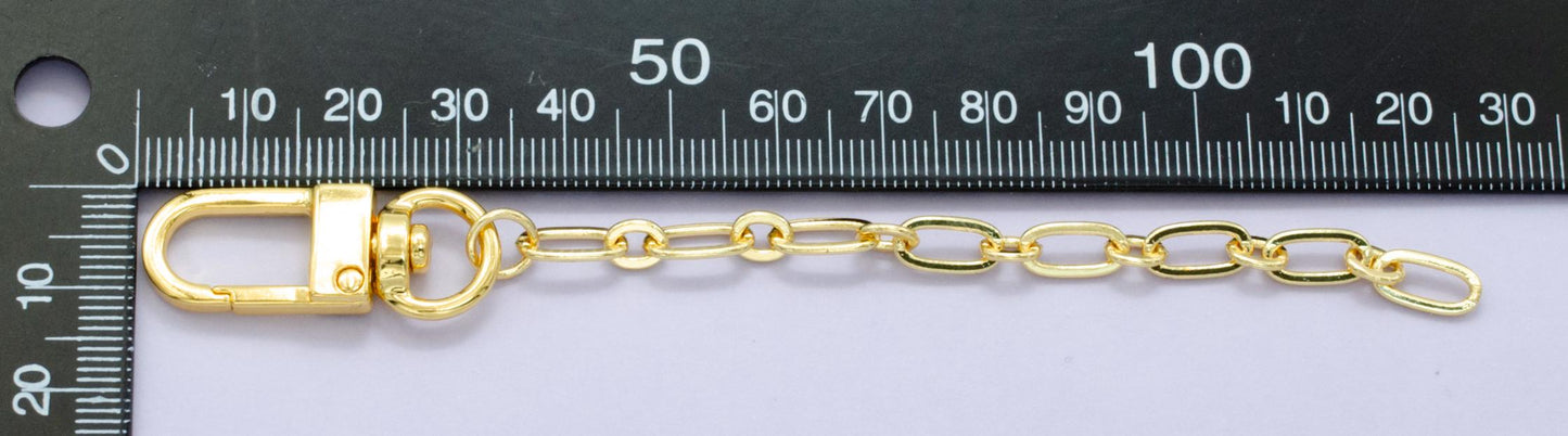 24K Gold Filled 5-Inch Paperclip Rolo Link Chain Bag Purse Charm Swivel Keychain Findings | WA-2900