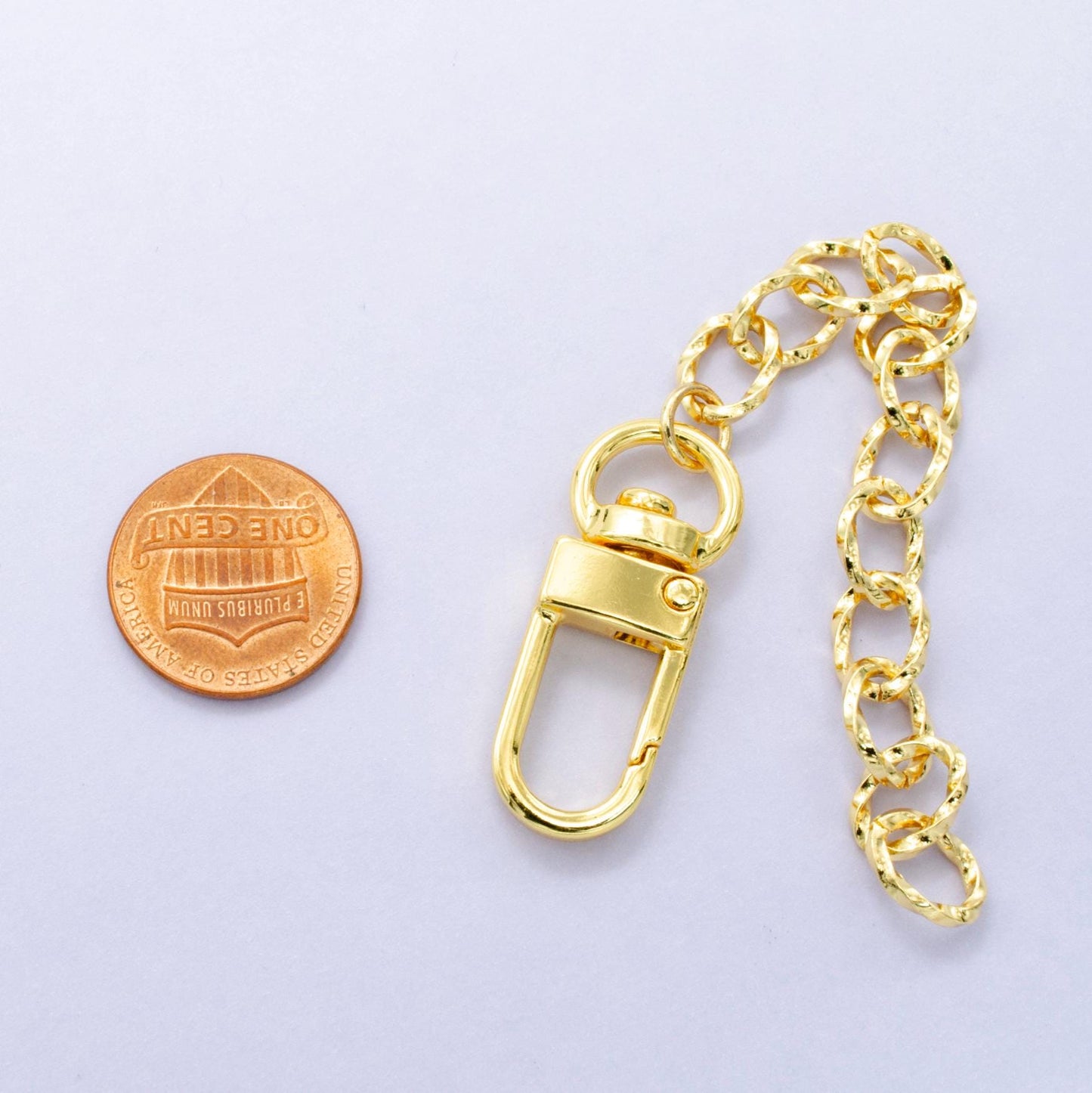 24K Gold Filled 5-Inch Textured Paperclip Chain Bag Purse Charm Swivel Keychain Findings | WA-2903