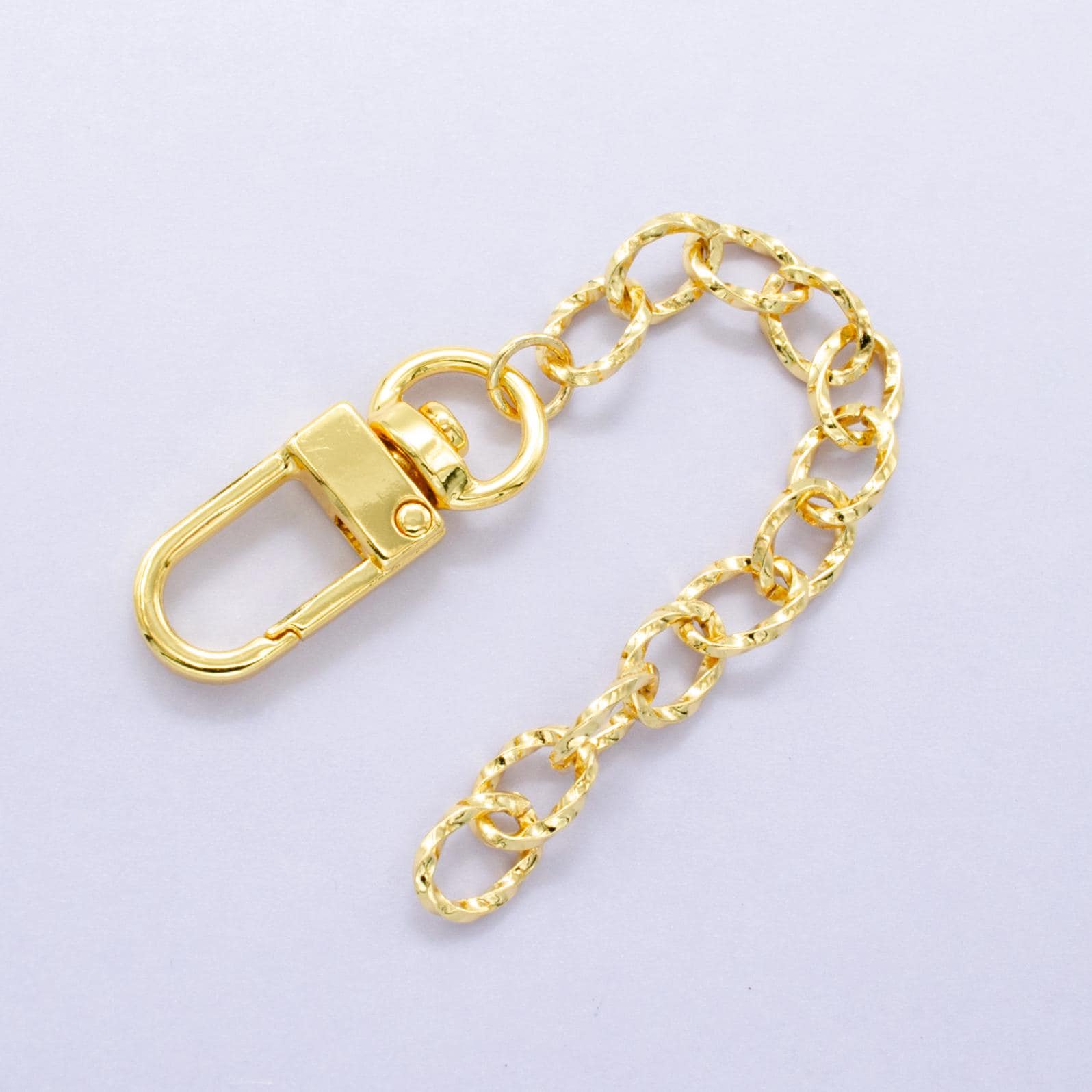 24K Gold Filled 5-Inch Textured Paperclip Chain Bag Purse Charm Swivel Keychain Findings | WA-2903