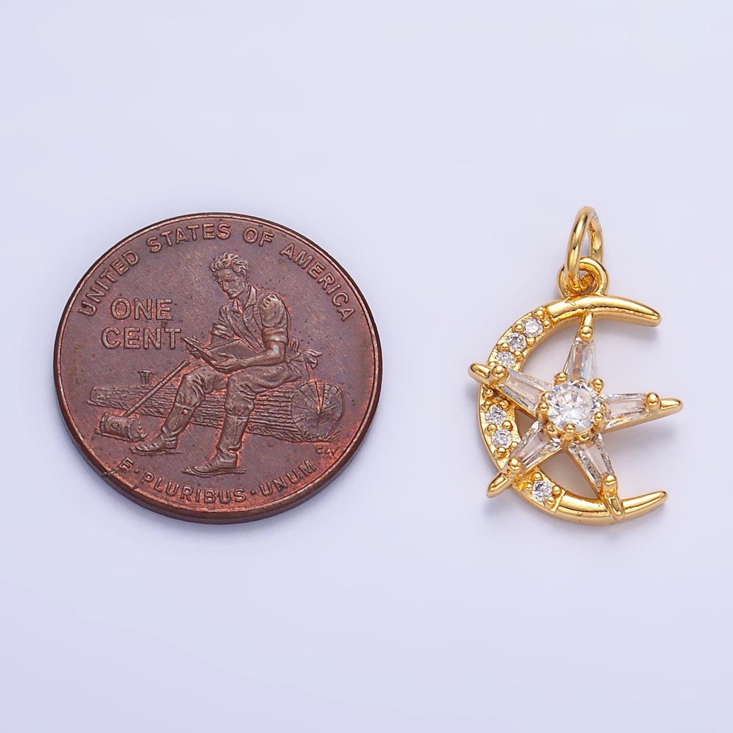 24K Gold Filled Crescent Moon Charm Baguette Star Charms Dainty Celestial Charm for Bracelet Necklace Minimalist Jewelry Supply W811