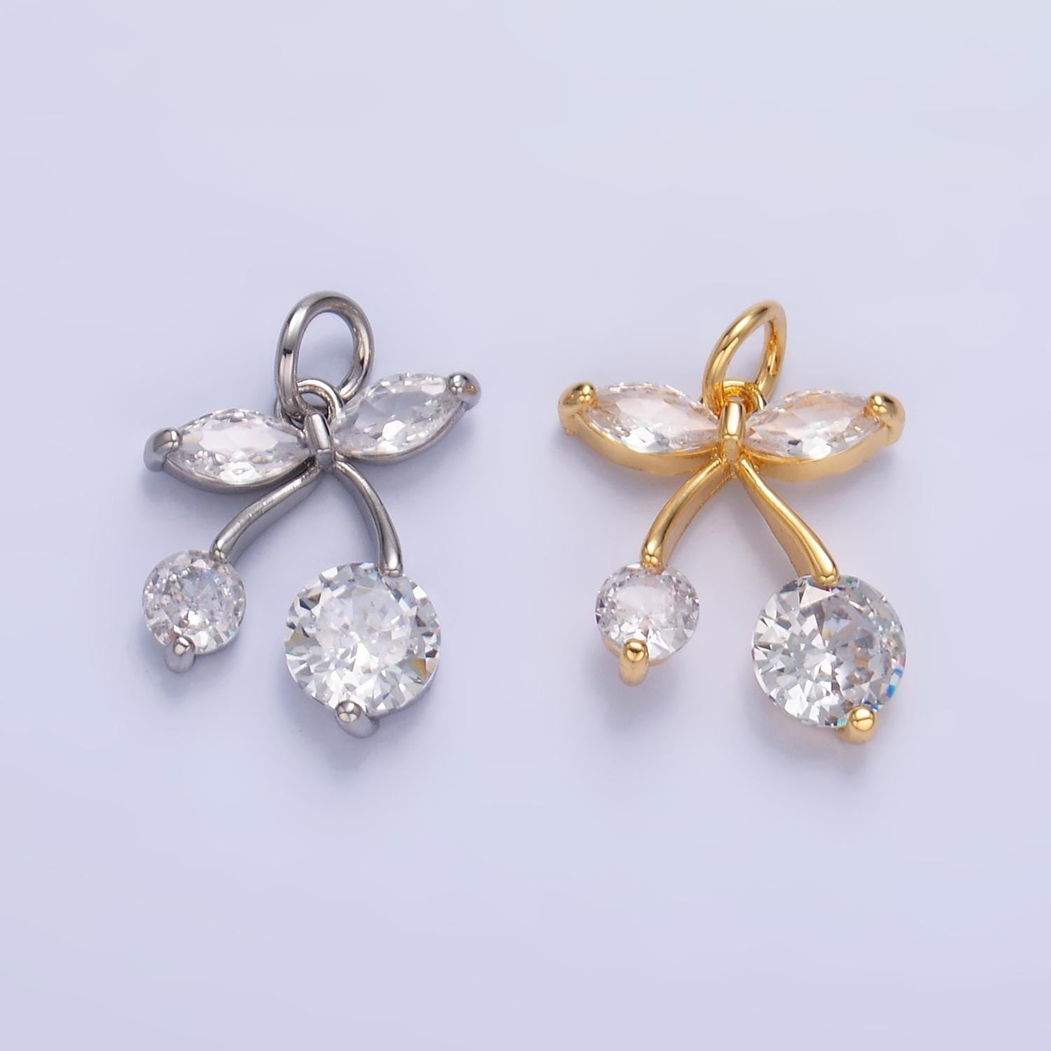 Mini 24K Gold Filled Cherry Charm Micro Pave Fruit Charms Dainty Silver Cherry Charm for Bracelet Necklace Minimalist Jewelry Supply W-806
