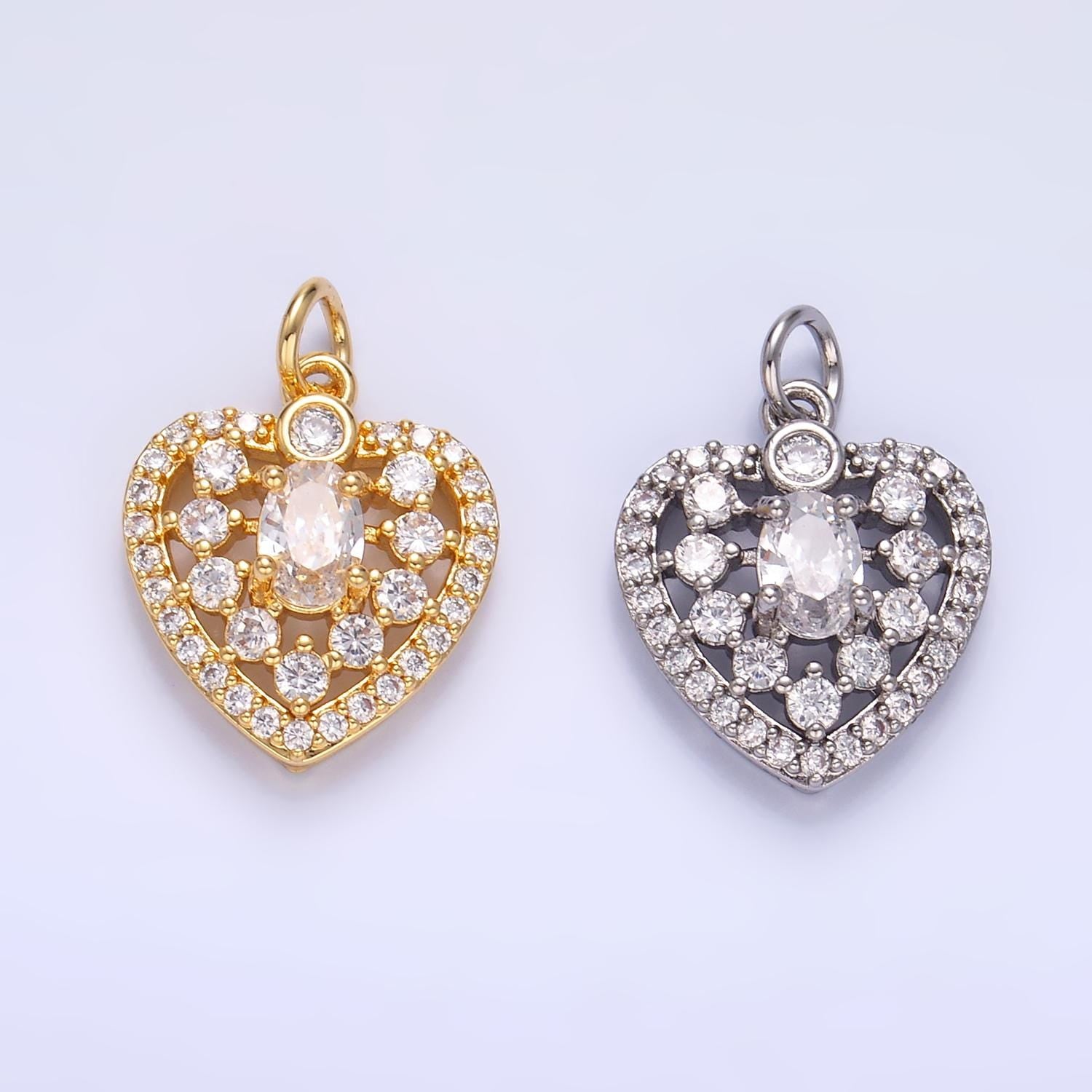 Mini 24K Gold Filled Micro Paved CZ Heart Charm in Gold & Silver | W802