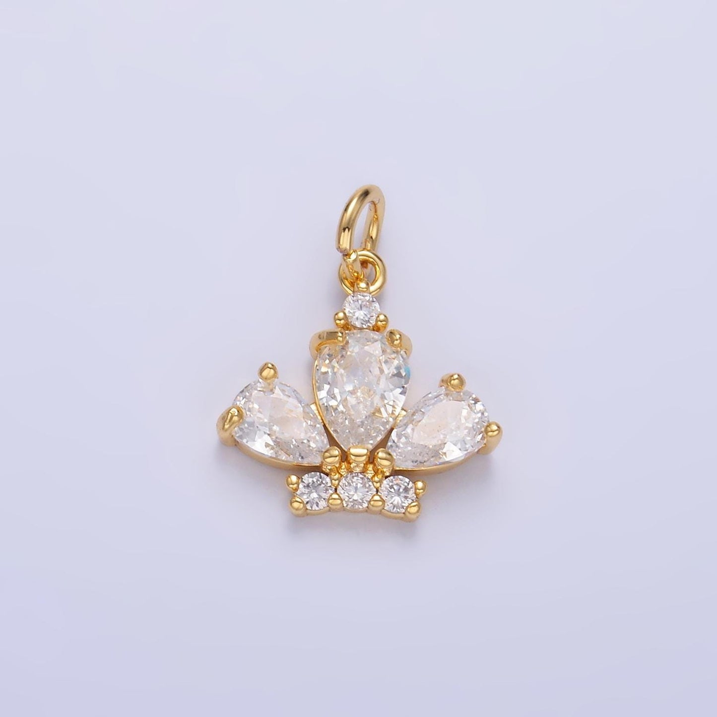 24K Gold Filled Clear CZ Micro Paved Crown Mini Charm in Gold & Silver Tiara Charm | W808