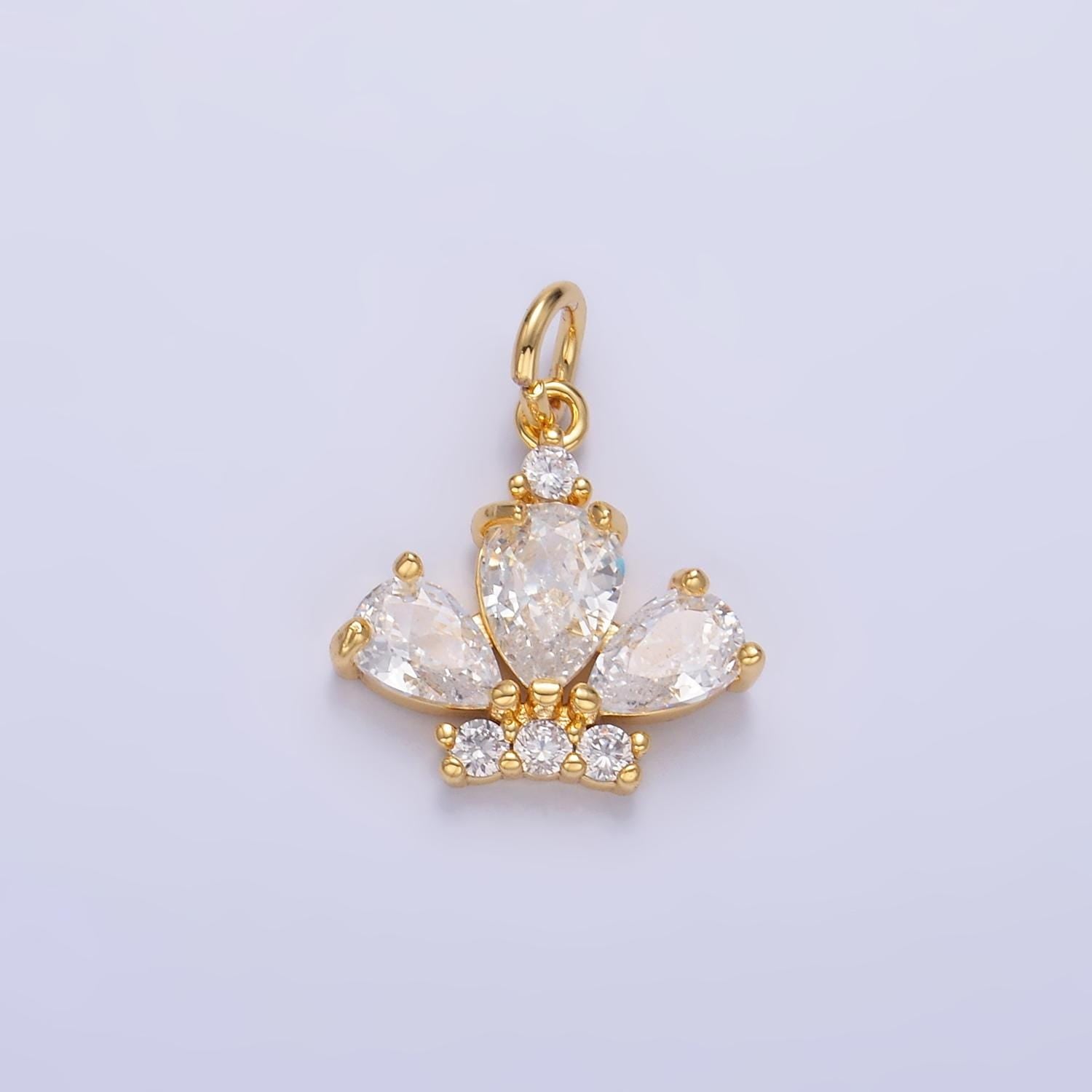 24K Gold Filled Clear CZ Micro Paved Crown Mini Charm in Gold & Silver Tiara Charm | W808
