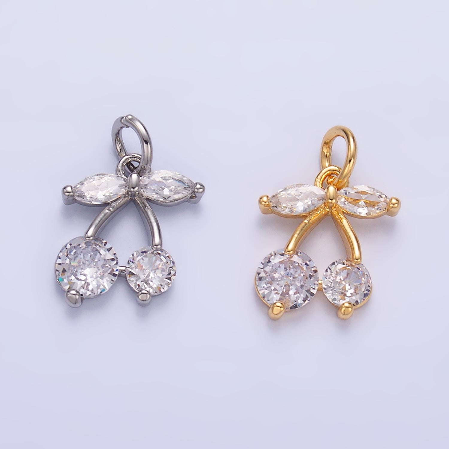 Mini 24K Gold Filled Cherry Charm Micro Pave Fruit Charms Dainty Silver Cherry Charm for Bracelet Necklace Minimalist Jewelry Supply W-807