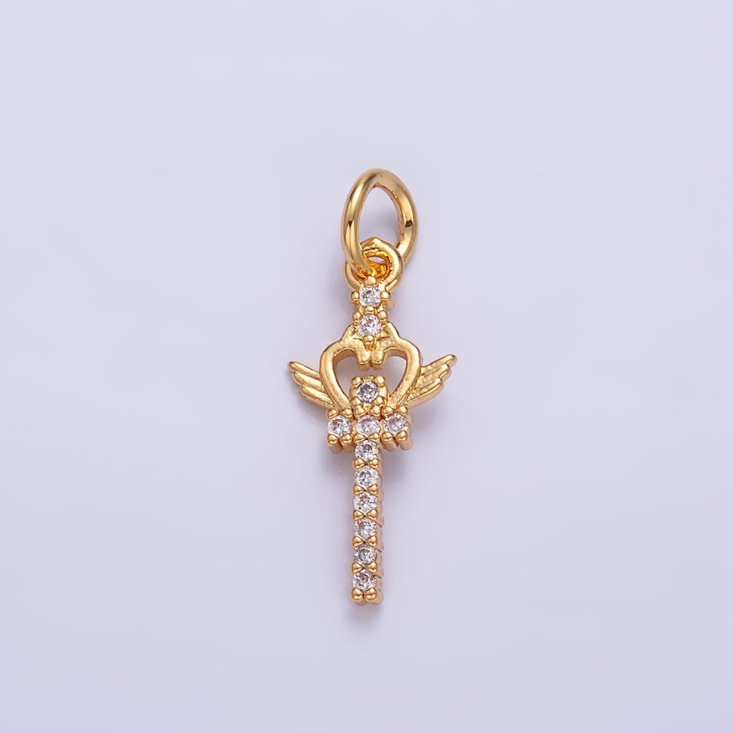 24K Gold Filled Micro Paved CZ Heart Stick Charm in Gold & Silver Moon Sword | W810