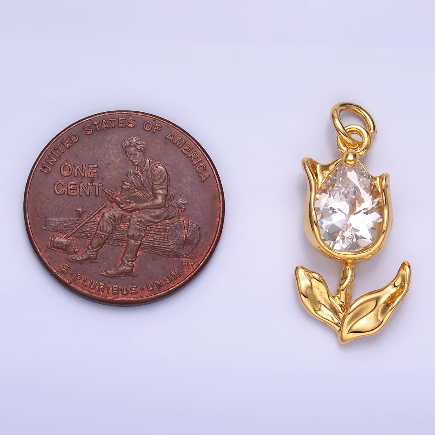 Mini 24K Gold Filled Tulip Charm Cubic Flower harms Dainty Silver Floral Charm for Bracelet Necklace Minimalist Jewelry Supply W820