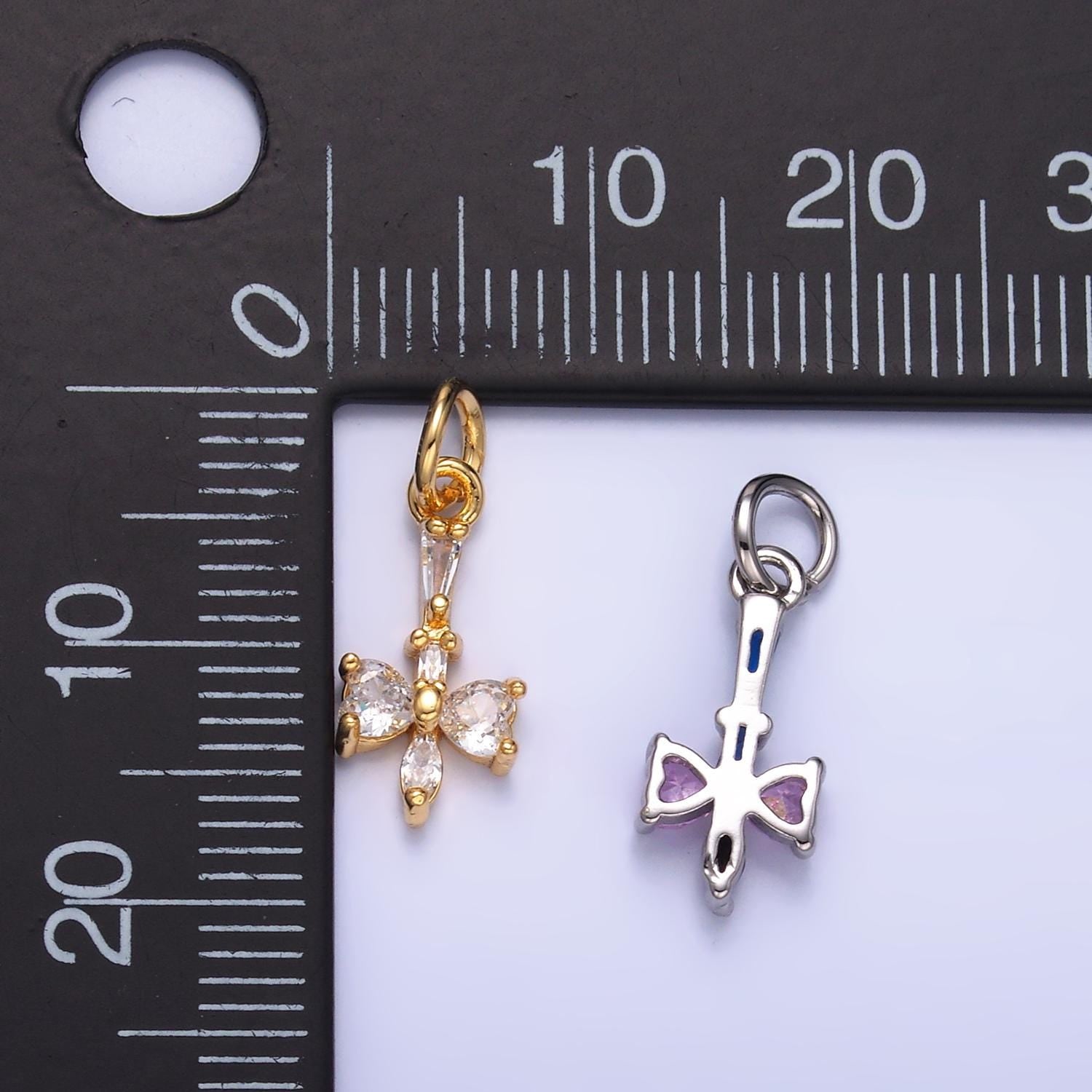 Mini 24K Gold Filled Bow Charm Cubic Pink Mini Ribbon charms Dainty Silver Drop Charm for Bracelet Necklace Minimalist Jewelry Supply W817