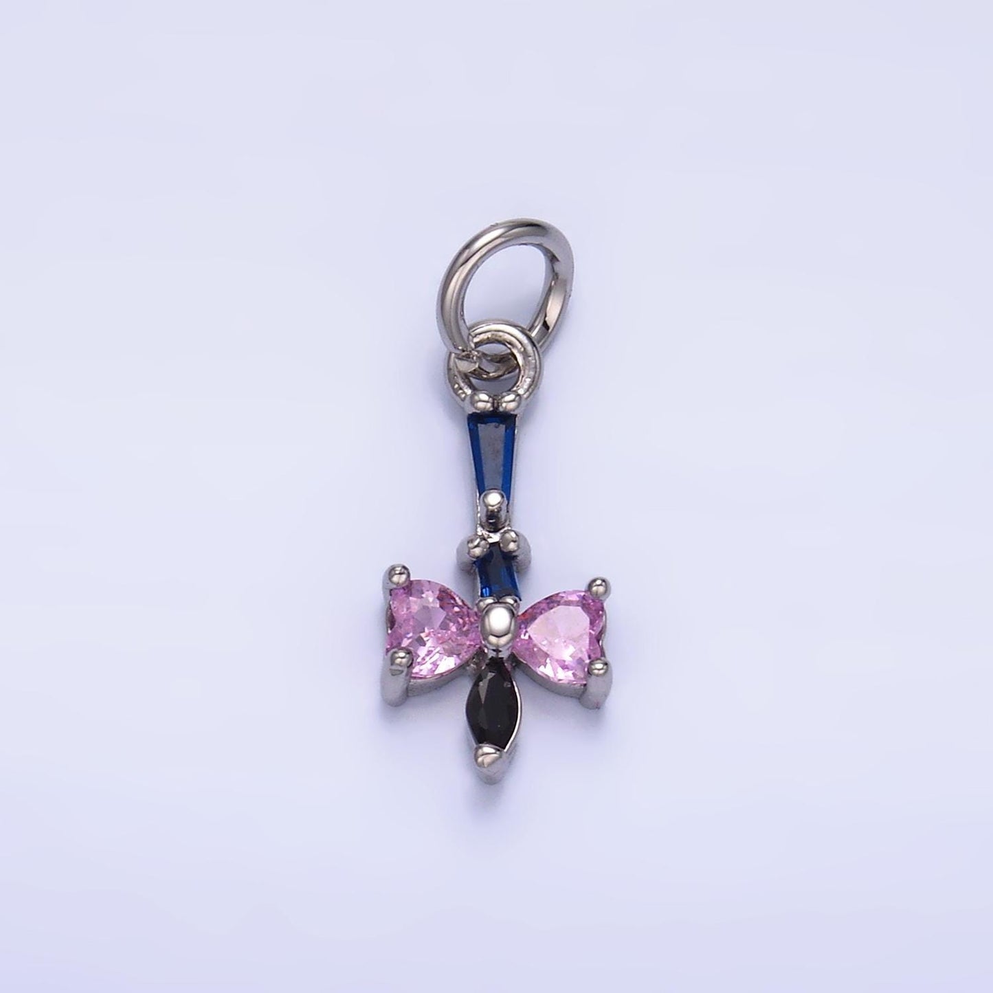 Mini 24K Gold Filled Bow Charm Cubic Pink Mini Ribbon charms Dainty Silver Drop Charm for Bracelet Necklace Minimalist Jewelry Supply W817