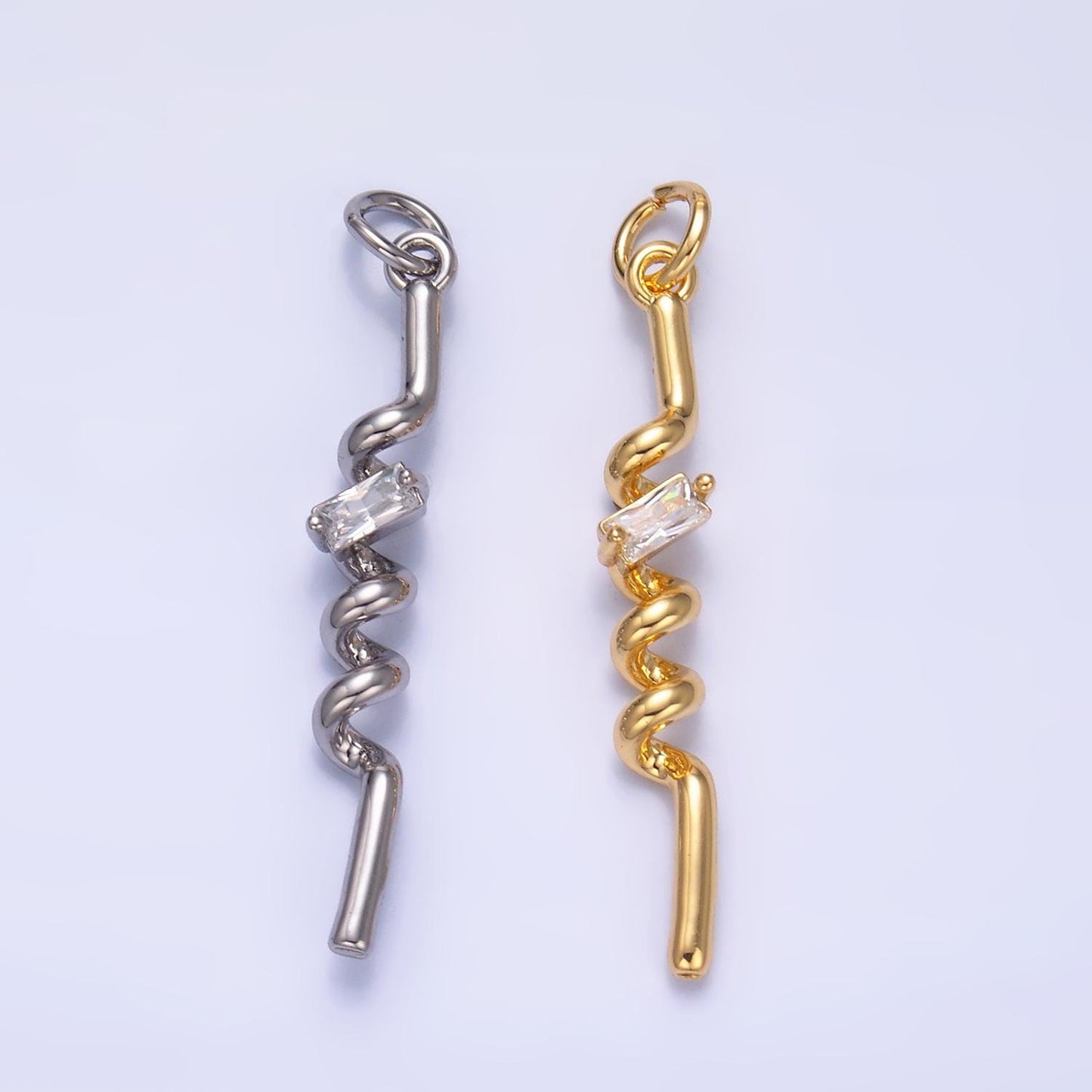 Mini 24K Gold Filled Straw Charm Cubic Clear Mini Twist charm Dainty Silver Drop Charm for Bracelet Necklace Minimalist Jewelry Supply W812