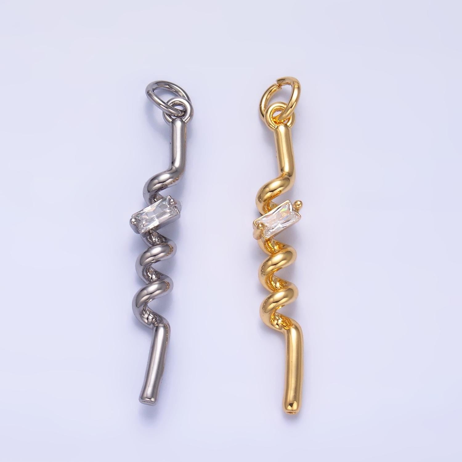 Mini 24K Gold Filled Straw Charm Cubic Clear Mini Twist charm Dainty Silver Drop Charm for Bracelet Necklace Minimalist Jewelry Supply W812