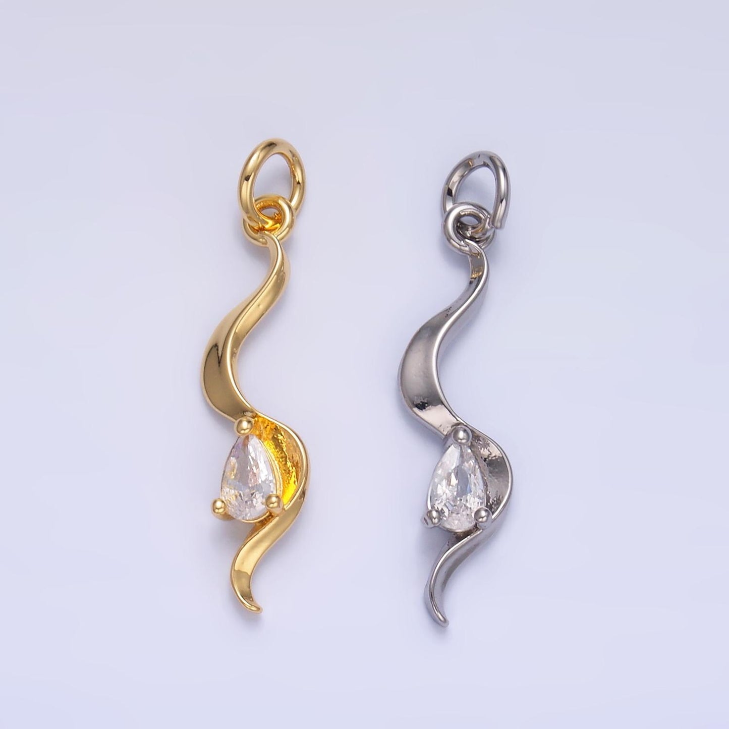 Mini 24K Gold Filled Spiral Charm Cubic Clear Mini Twist charm Dainty Silver Drop Charm for Bracelet Necklace Minimalist Jewelry Supply W813