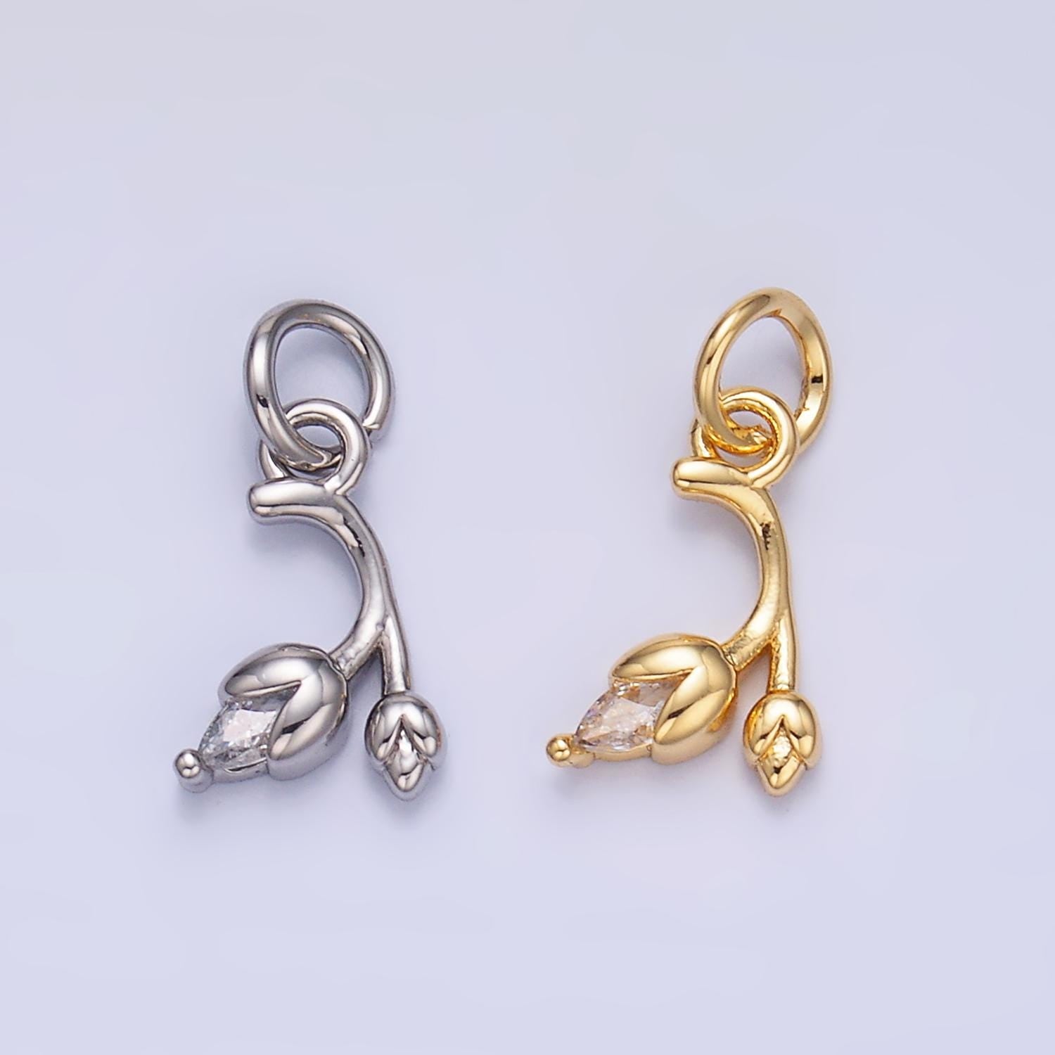 24K Gold Filled Clear CZ Curved Tulip Flower Nature Charm | X312