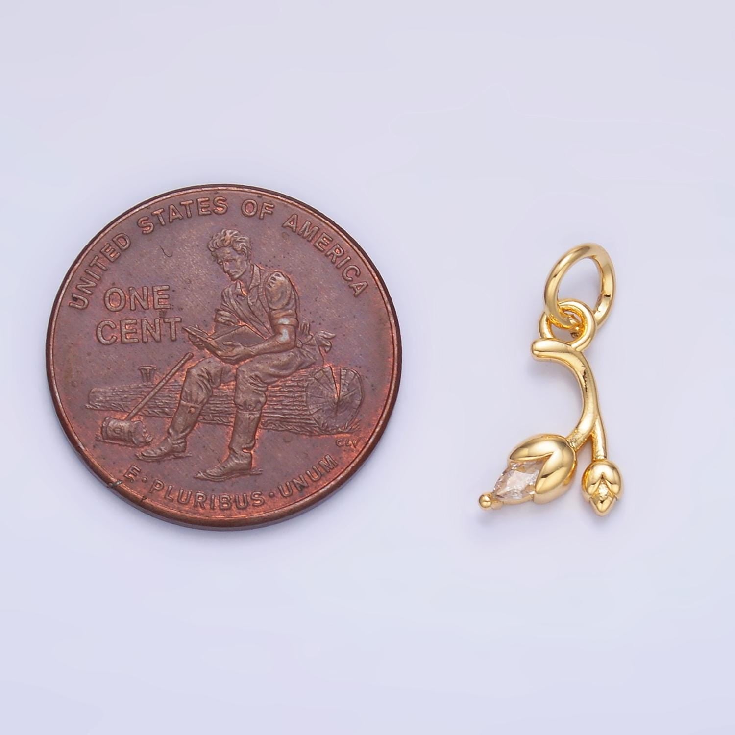 24K Gold Filled Clear CZ Curved Tulip Flower Nature Charm | X312