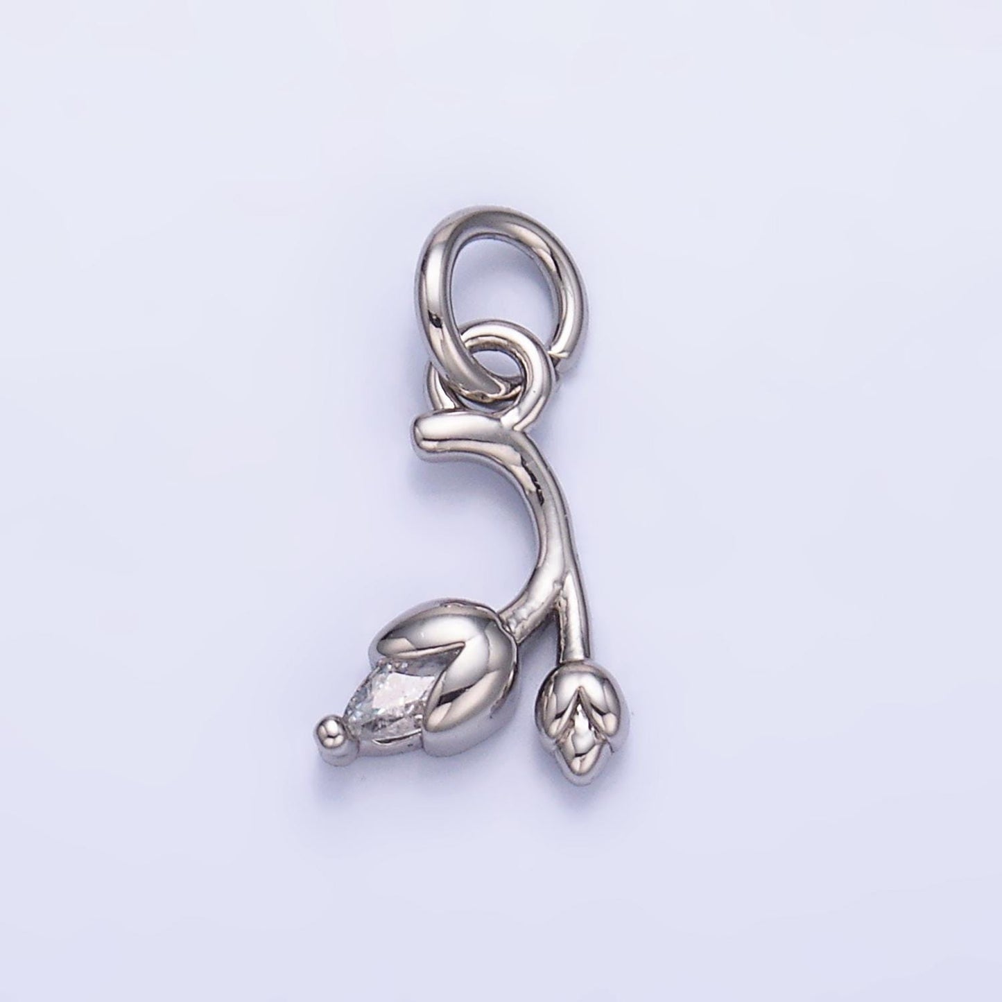 24K Gold Filled Clear CZ Curved Tulip Flower Nature Charm | X312