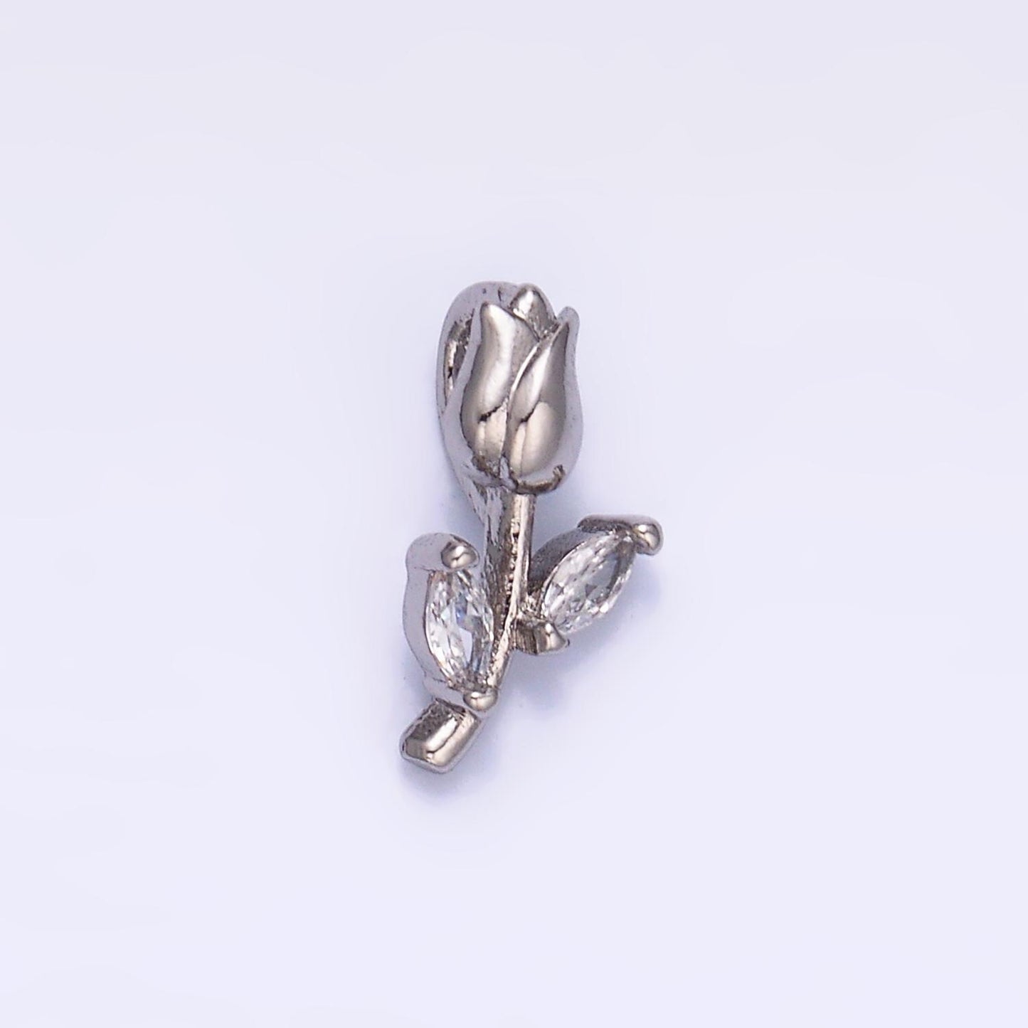 Tiny 24K Gold Filled Clear CZ Curved Rose Flower Nature Charm | AA1447