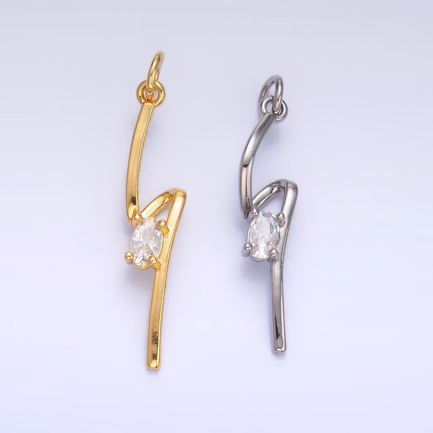 1x gold lightning bolt charms, silver bolt, wizard charm, thunder pendant Clear CZ dainty charm for necklace bracelet earring supply w814