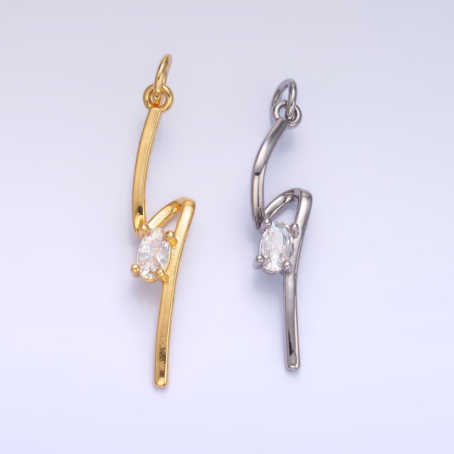1x gold lightning bolt charms, silver bolt, wizard charm, thunder pendant Clear CZ dainty charm for necklace bracelet earring supply w814