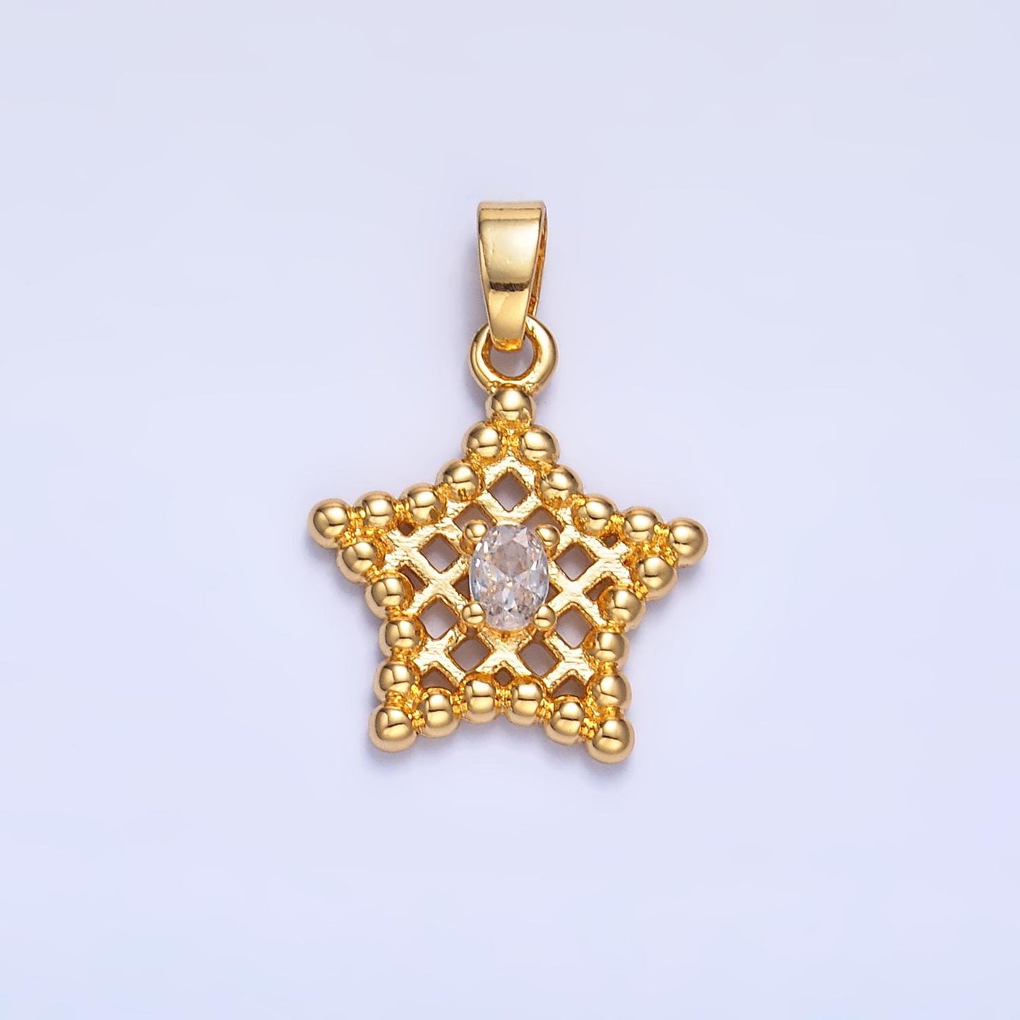 1pc Gold Cubic Beaded Star Charm, Cubic Zirconia Celestial Pendant Charm Bracelet Necklace Charm AA1429