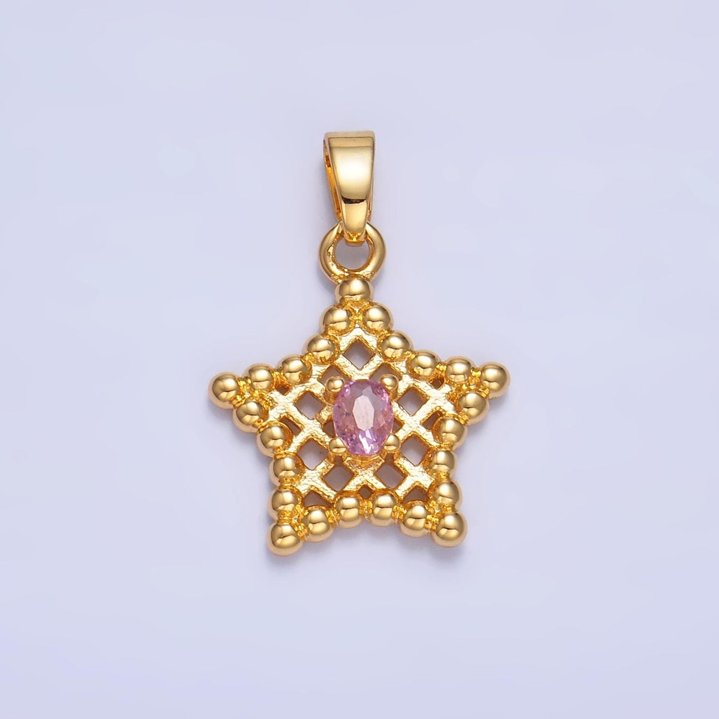 1pc Gold Cubic Beaded Star Charm, Cubic Zirconia Celestial Pendant Charm Bracelet Necklace Charm AA1429