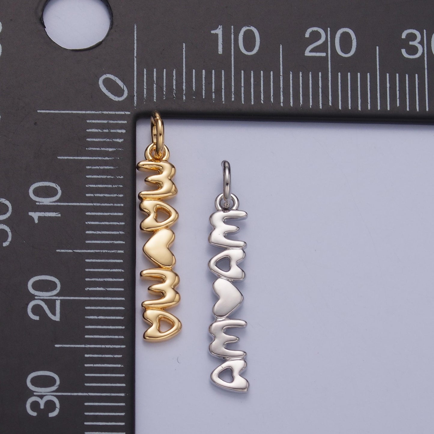 24k gold filled mama Charm Heart Love Mother script sideway charm for bracelet necklace component add on charm | W788