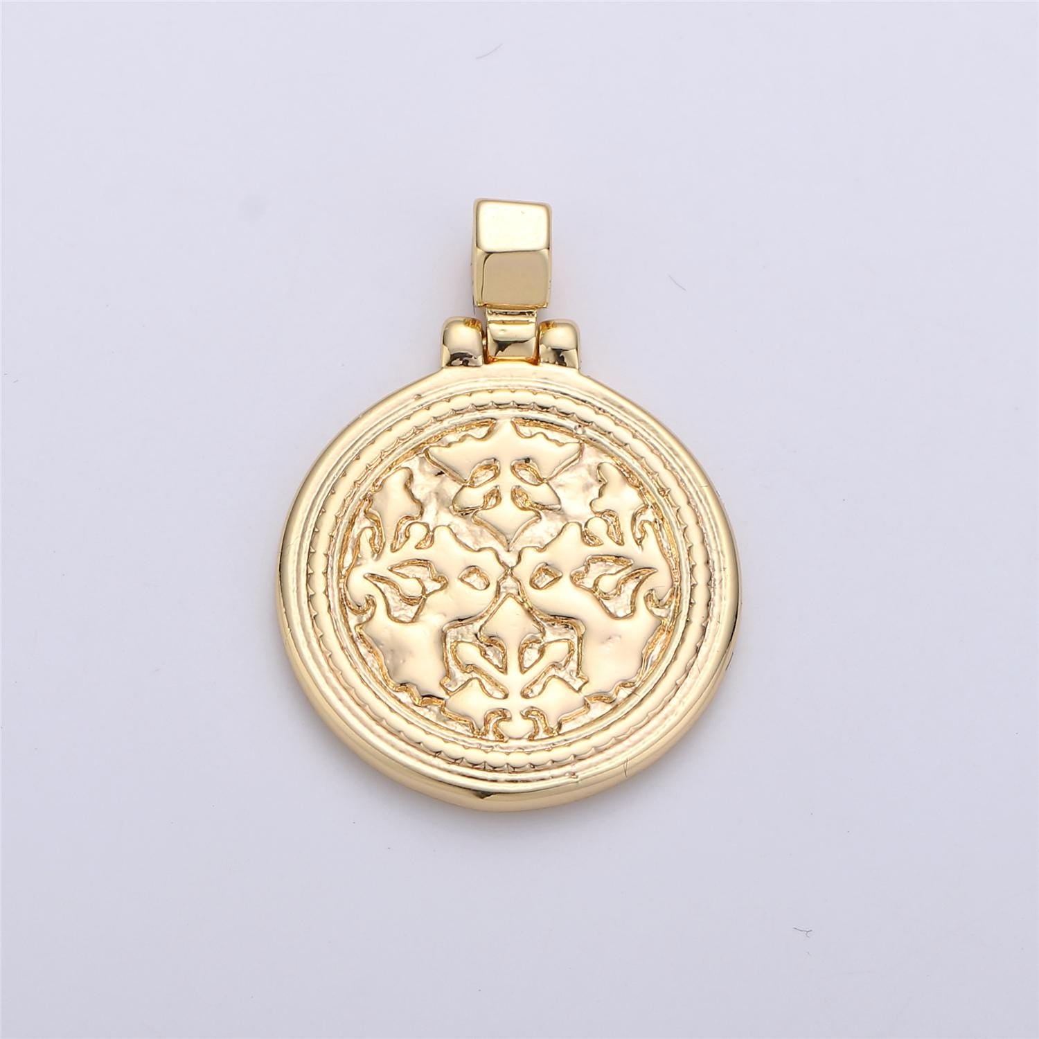 18K Gold Filled Medallion charm 19x23mm Gold Pendant Earth charm, coin Gold charms, medallion charms, disc charm | I259