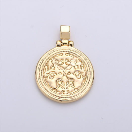 18K Gold Filled Medallion charm 19x23mm Gold Pendant Earth charm, coin Gold charms, medallion charms, disc charm | I259