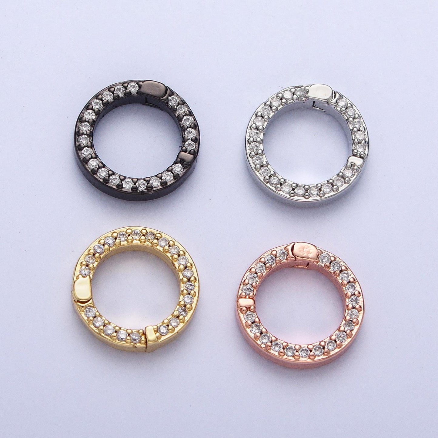 Cz Gold Spring Gate Ring 11 mm CZ Pull Gate ring Silver Black Round Micro Pave Charm Holder Clasp for Connector Bracelet Necklace L862