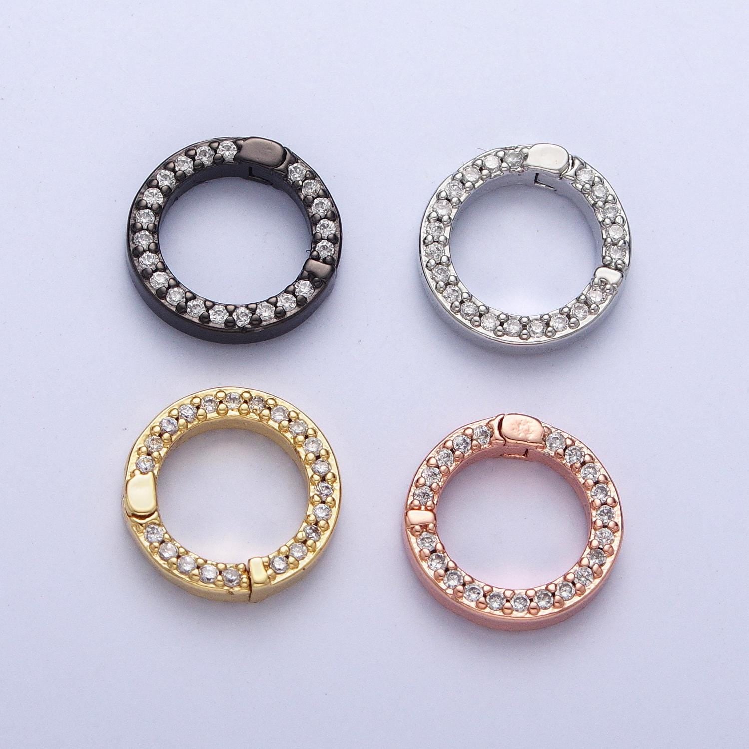 Cz Gold Spring Gate Ring 11 mm CZ Pull Gate ring Silver Black Round Micro Pave Charm Holder Clasp for Connector Bracelet Necklace L862