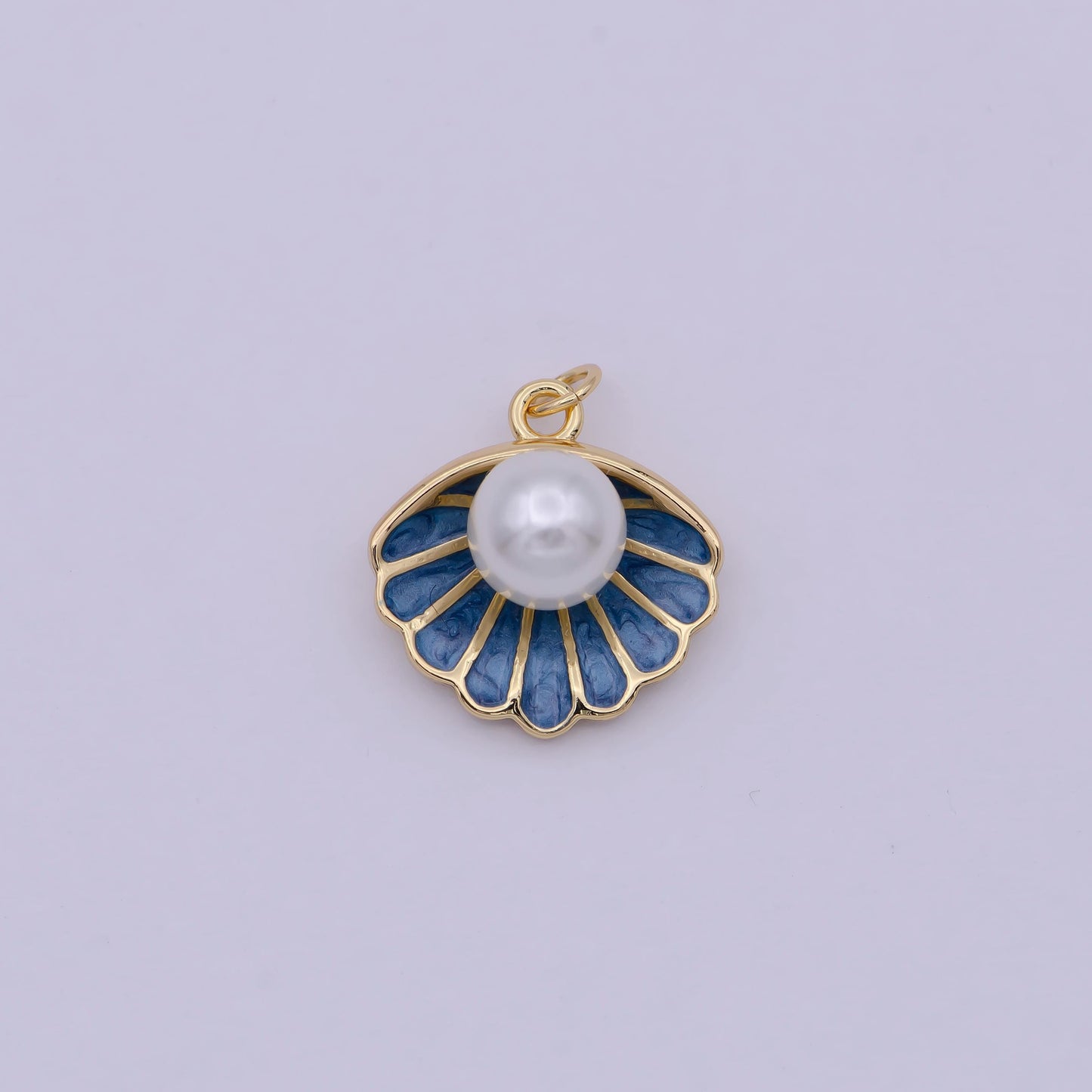 Mini 14k gold filled pearl Enamel clam sea shell pendant Charm | N244